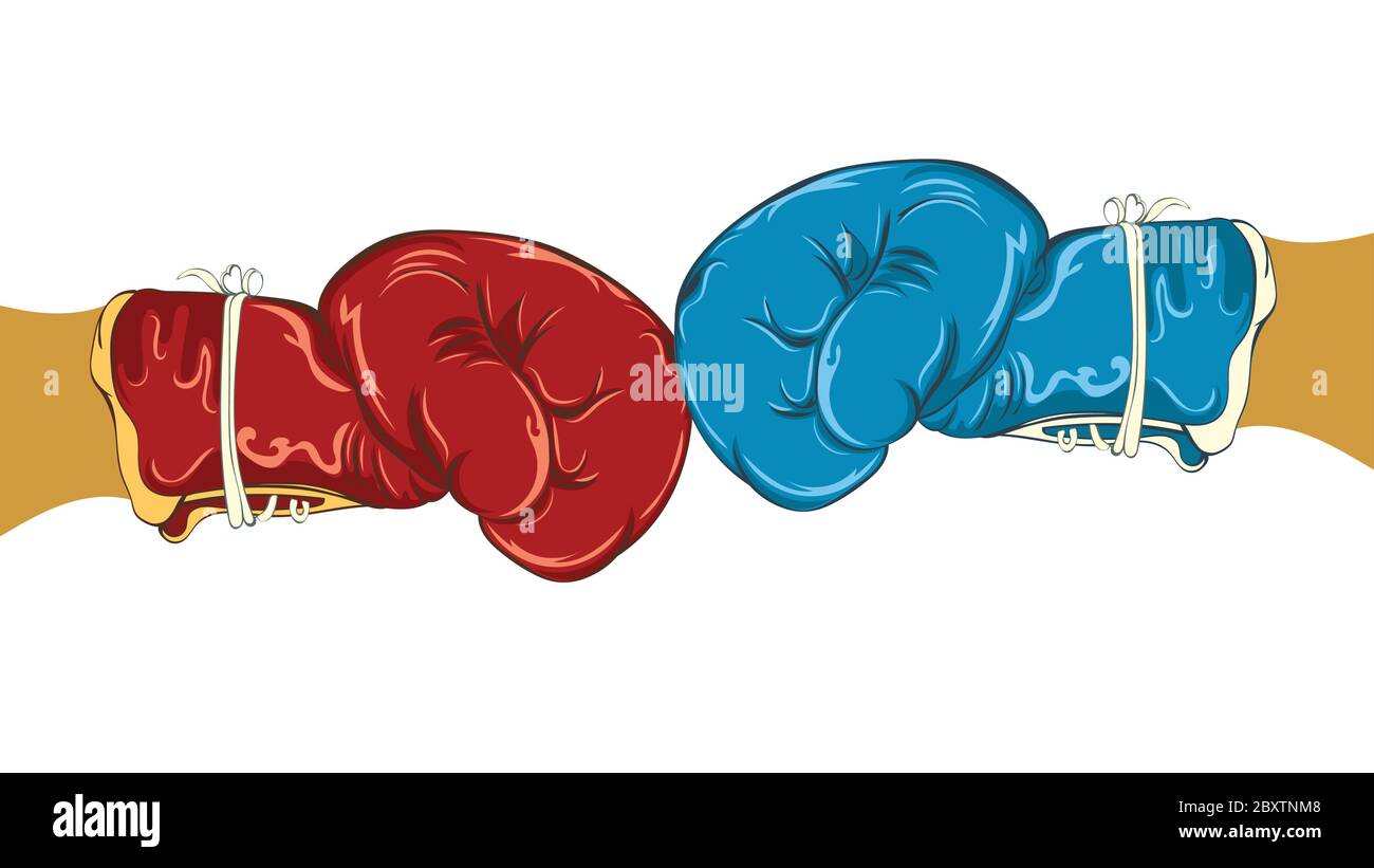 Gants de boxe bleu et rouge de style rétro, illustration sur le thème du sport. Illustration de Vecteur