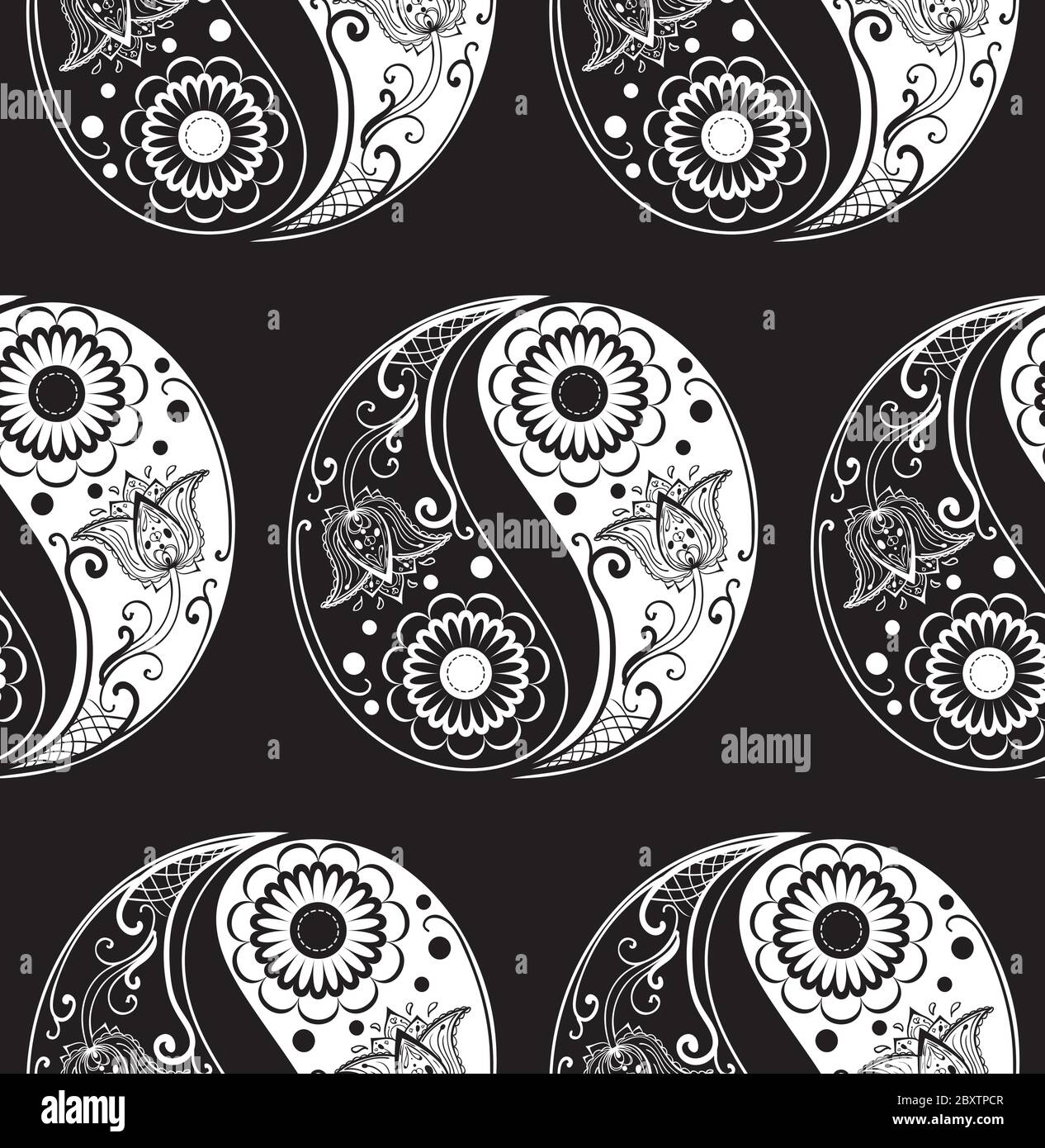 Ornement circulaire signe Yin Yang paisley design. Illustration de Vecteur