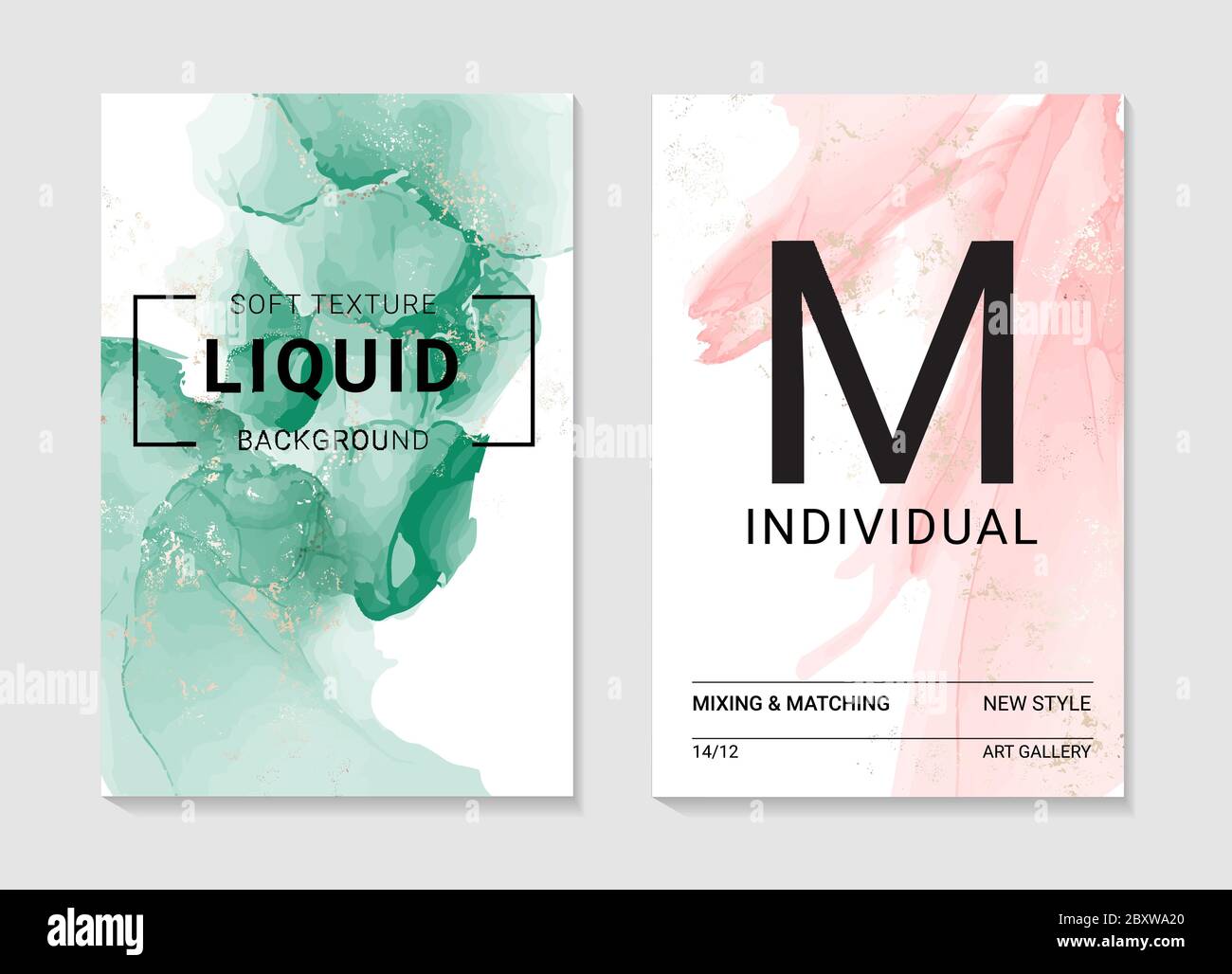 Ensemble de textures de peinture à l'encre rose verte sur fond blanc. Illustration du modèle de carte abstraite Vector. Art aquarelle moderne Illustration de Vecteur