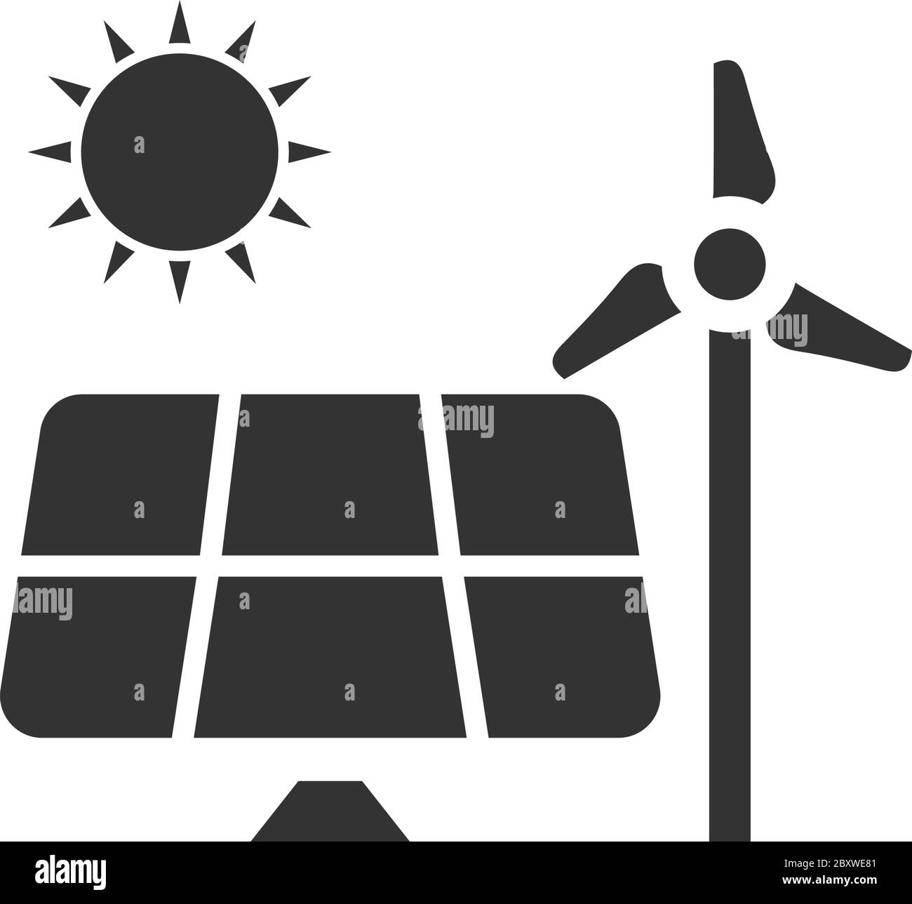 Panneaux solaires et moulins à vent pour l'énergie. Icône noire plat sur fond blanc Illustration de Vecteur