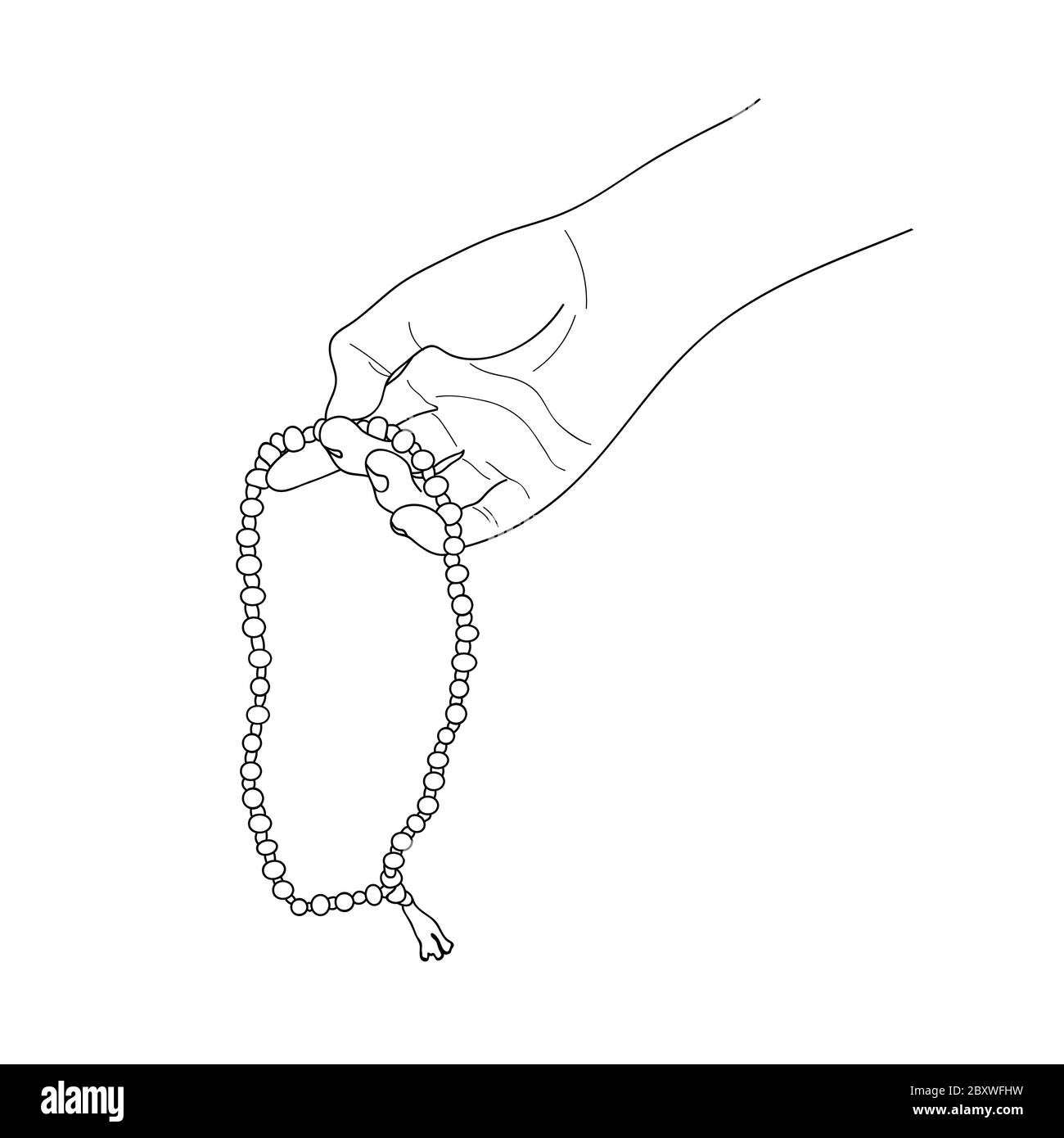Perles de prière dans une main. Compter en tasbih. JAPA Mala méditation. Vecteur. Illustration de Vecteur