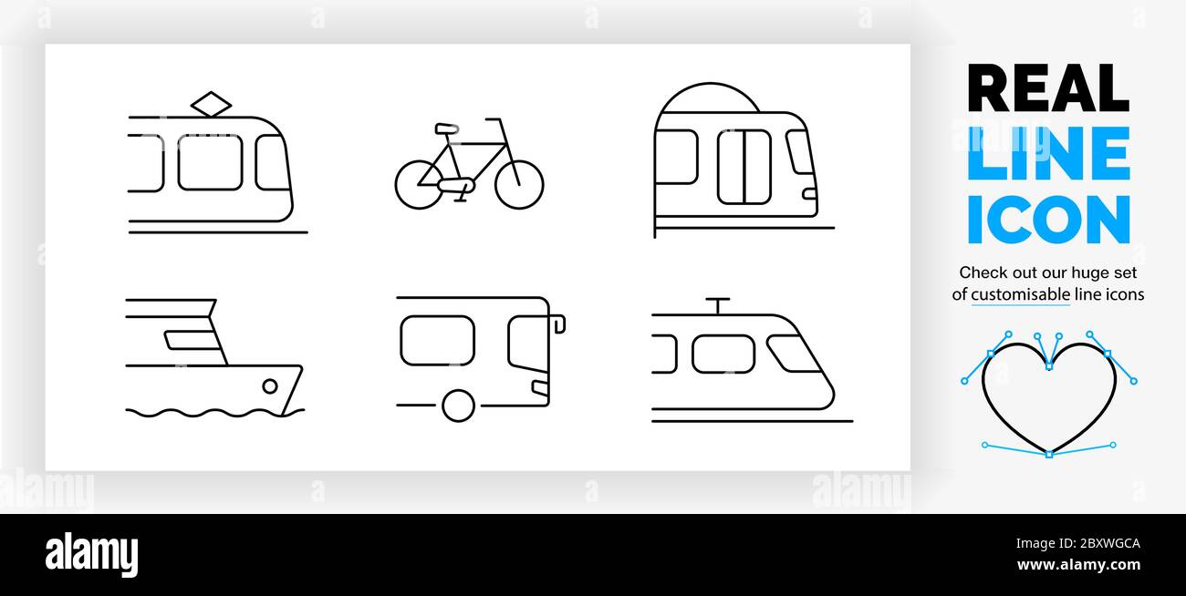 Jeu d'icônes de ligne réelle modifiable de la vue latérale des transports publics Illustration de Vecteur