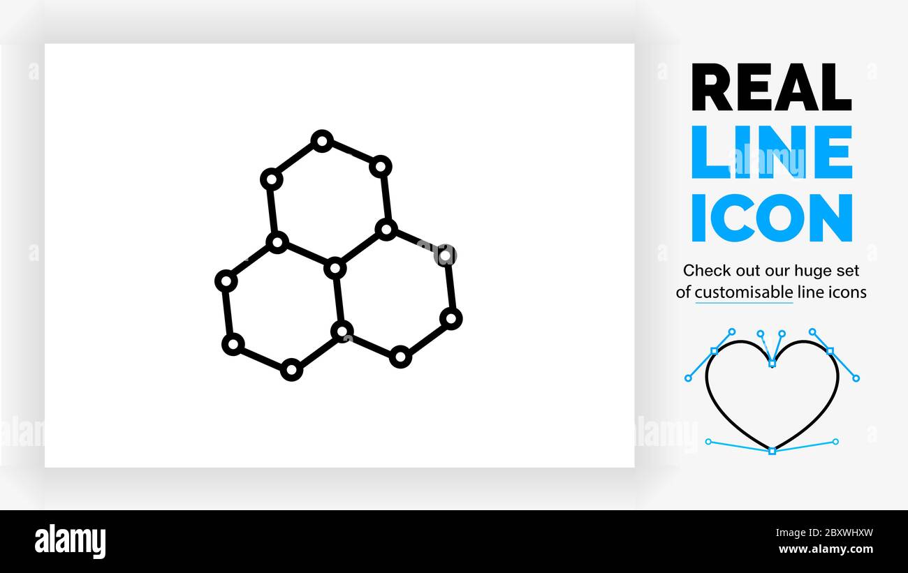 Icône de ligne modifiable d'une structure en carbone comme le graphène Illustration de Vecteur