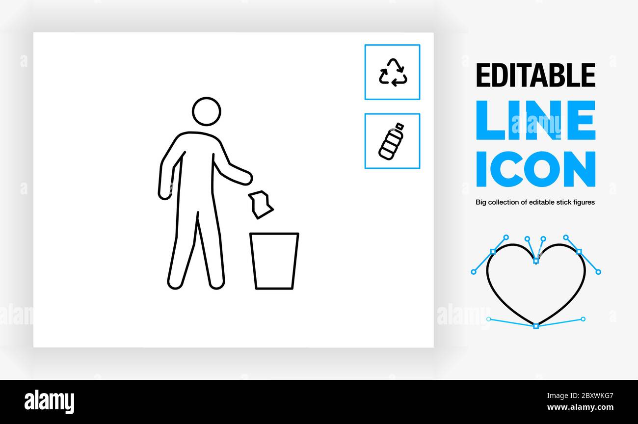 Icône de lien modifiable d'une figure de bâton qui jette des déchets Illustration de Vecteur