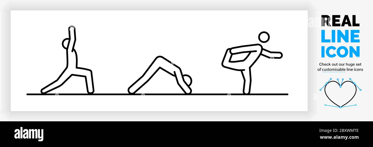 Icône en ligne réelle modifiable une figure en bâton personne faisant le yoga pose Illustration de Vecteur
