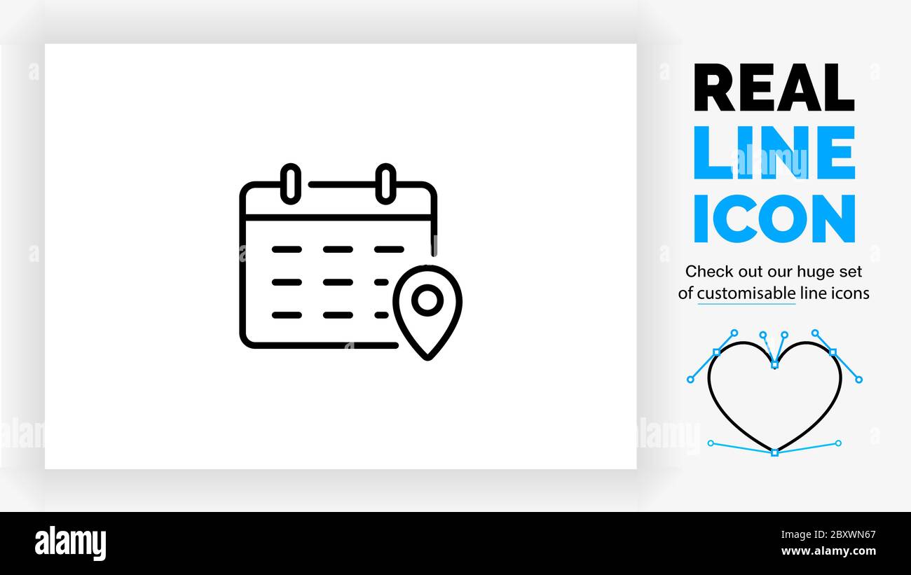 Icône de ligne modifiable d'un agenda avec une épingle d'emplacement Illustration de Vecteur