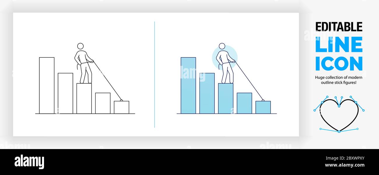 Illustration de ligne modifiable d'un graphique à barres négatives vers le bas Illustration de Vecteur