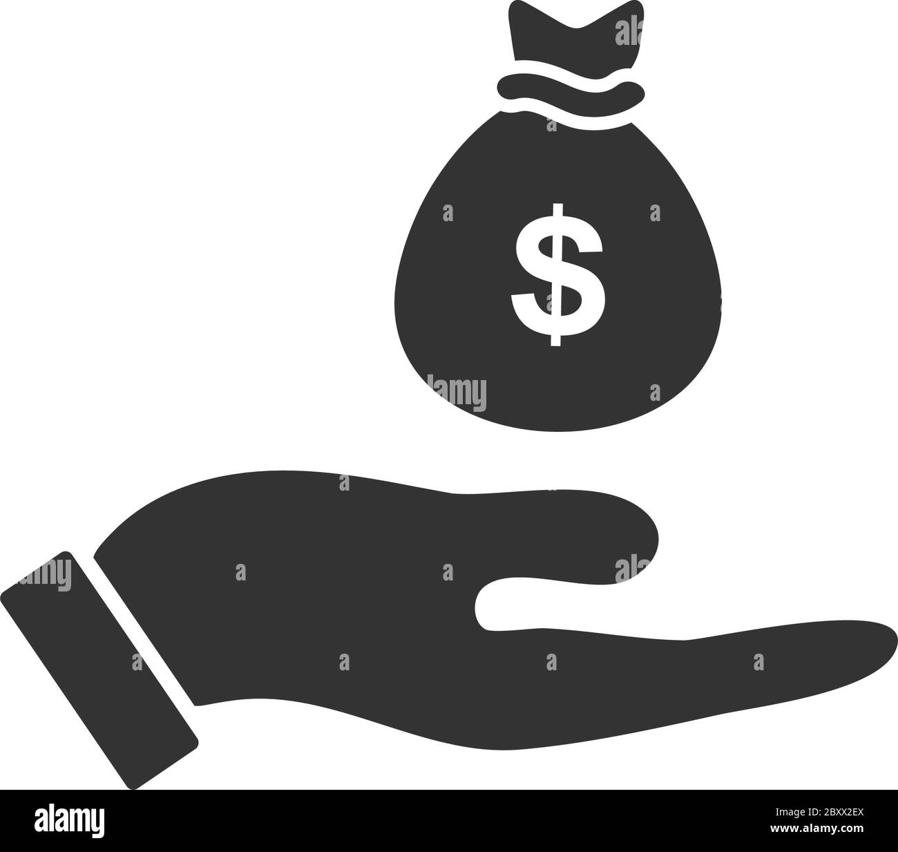 Ouvrez le sac d'argent de la paume. Icône noire plat sur fond blanc Illustration de Vecteur