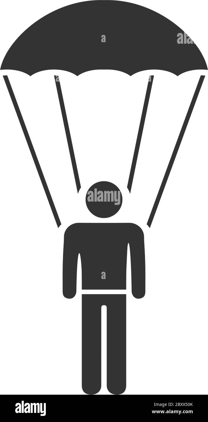 Parachutiste. Icône noire plat sur fond blanc Illustration de Vecteur