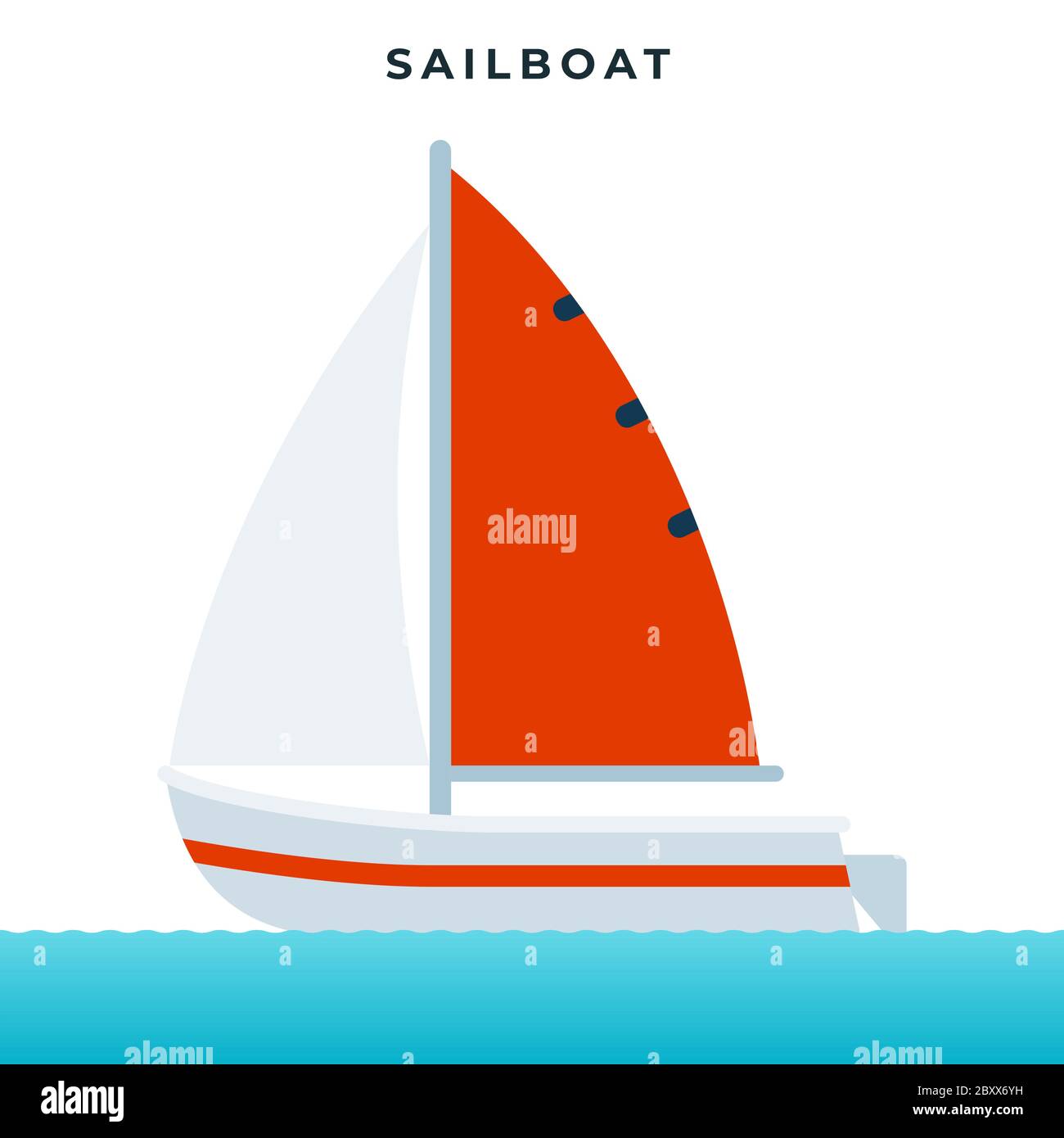 Voilier, bateau de plaisance utilisant voiles comme principal moyen de propulsion vecteur icône plat isolé. Illustration de Vecteur