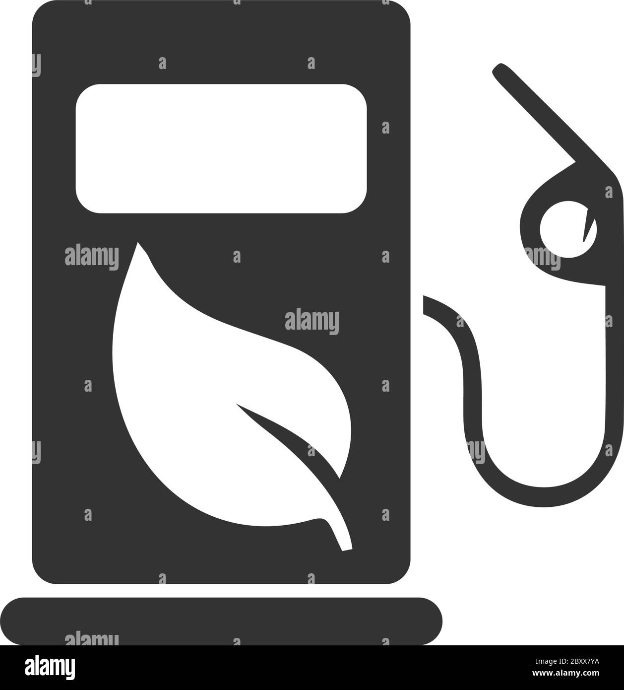 Station-service avec feuilles. Icône noire plat sur fond blanc Illustration de Vecteur