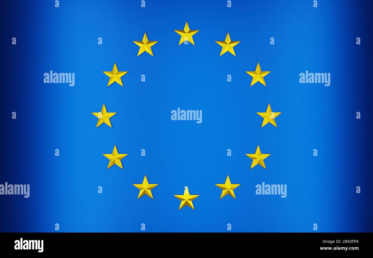 Drapeau de l'Union européenne. Fond géométrique métallique. Rendu 3D numérique. Banque D'Images