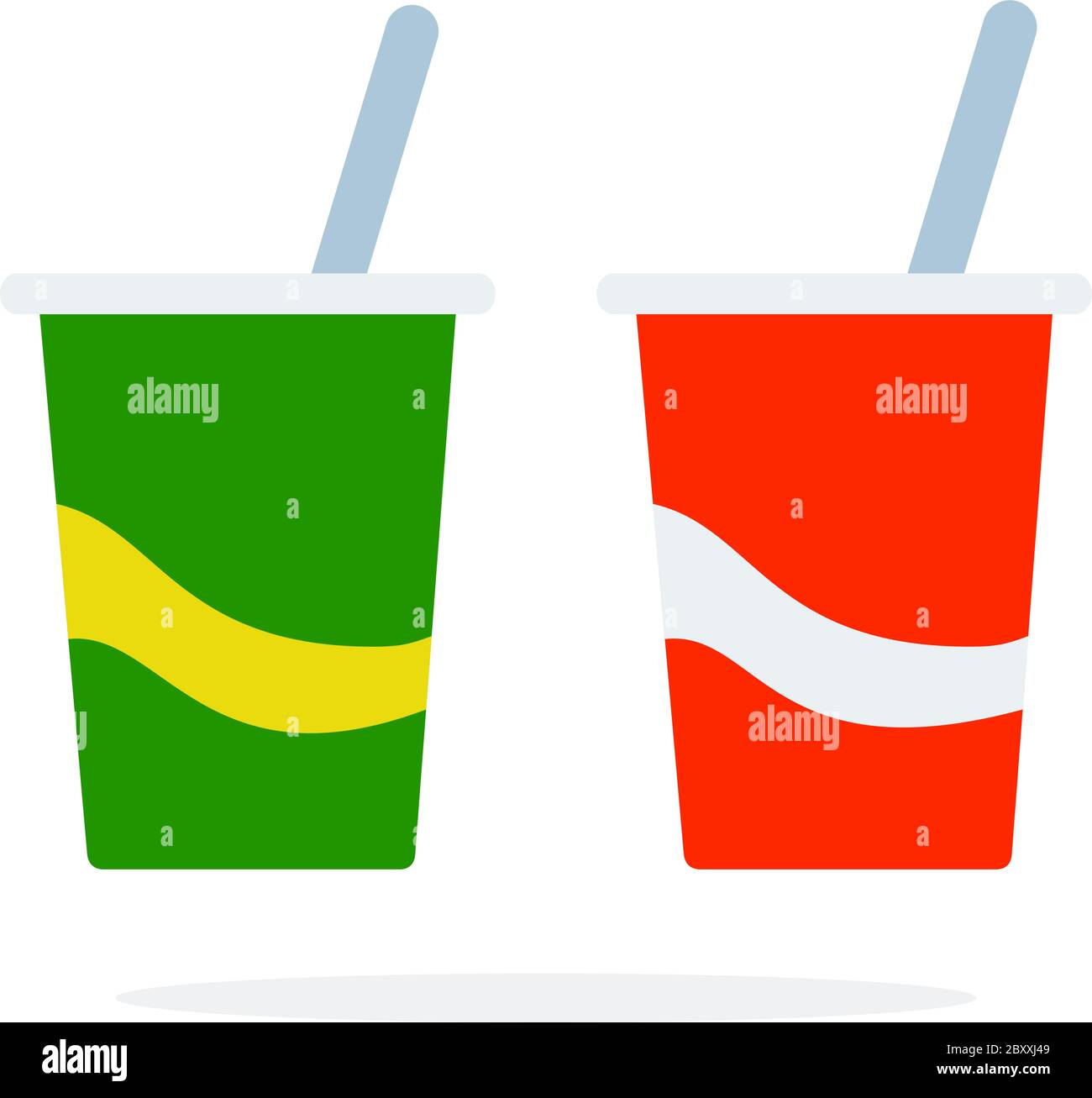 Tasses en plastique pour boissons avec vecteur de paille à plat isolé Illustration de Vecteur
