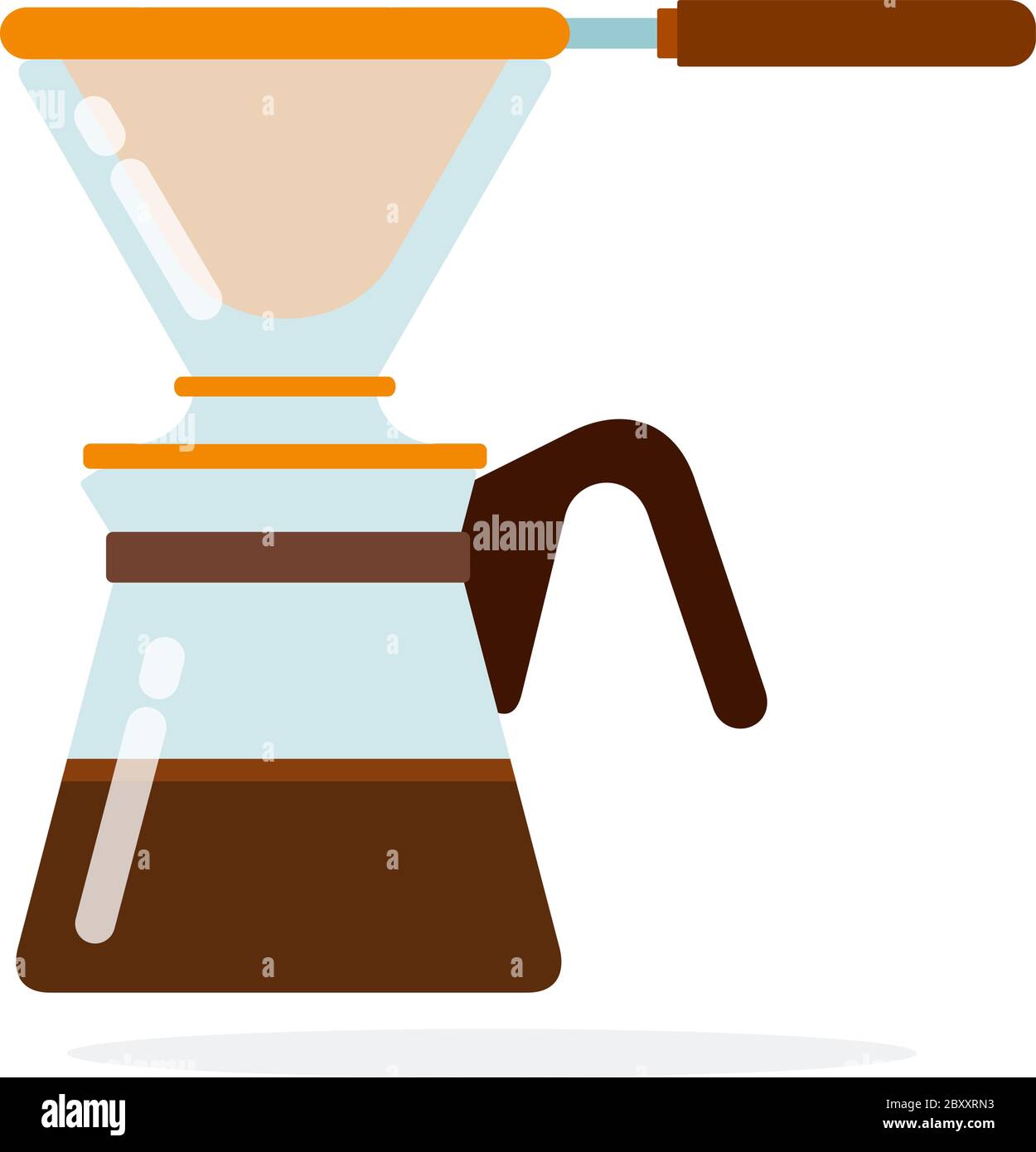 Cafetière avec filtre vectoriel plat isolé Illustration de Vecteur
