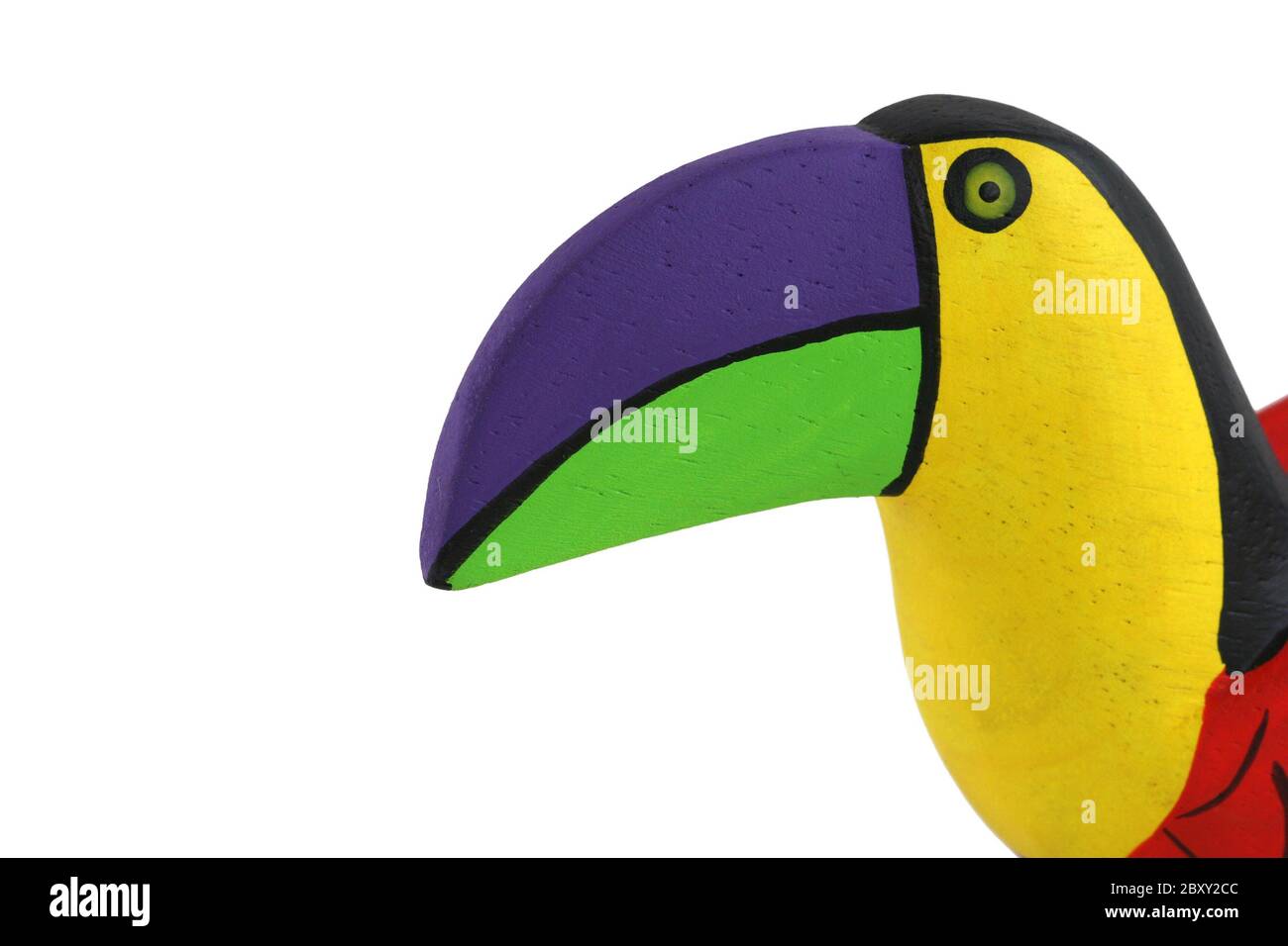 Toucan en bois sculpté à la main, de couleur vive isolée Banque D'Images