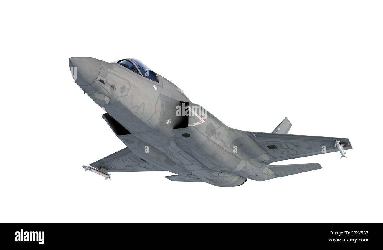 F 35 , avion de chasse militaire américain.avion de jet. Isoler sur blanc. rendu 3d Banque D'Images