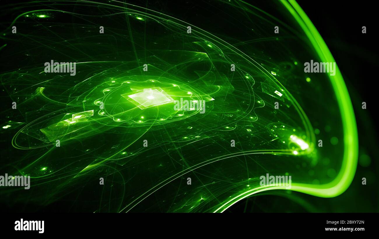Technologie futuriste à lueur verte, arrière-plan abstrait généré par ordinateur, rendu 3D Banque D'Images