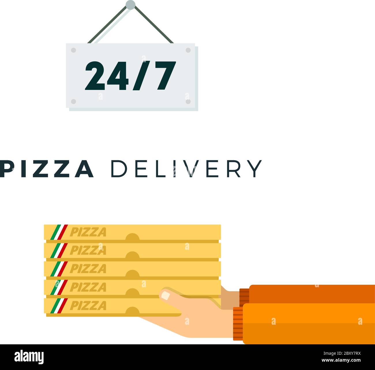 Service de livraison de pizza vingt-quatre heures Vector Flat isolé Illustration de Vecteur