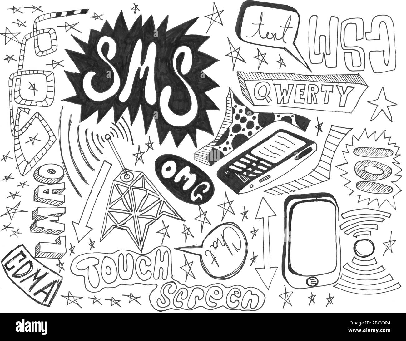 Hand drawn doodles design elements scetch dessin gribouillis Banque D'Images