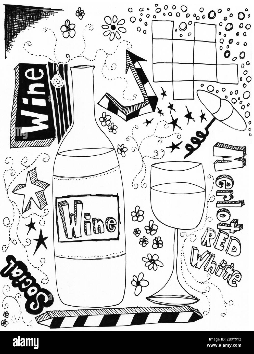 Hand drawn doodles design elements scetch dessin gribouillis Banque D'Images