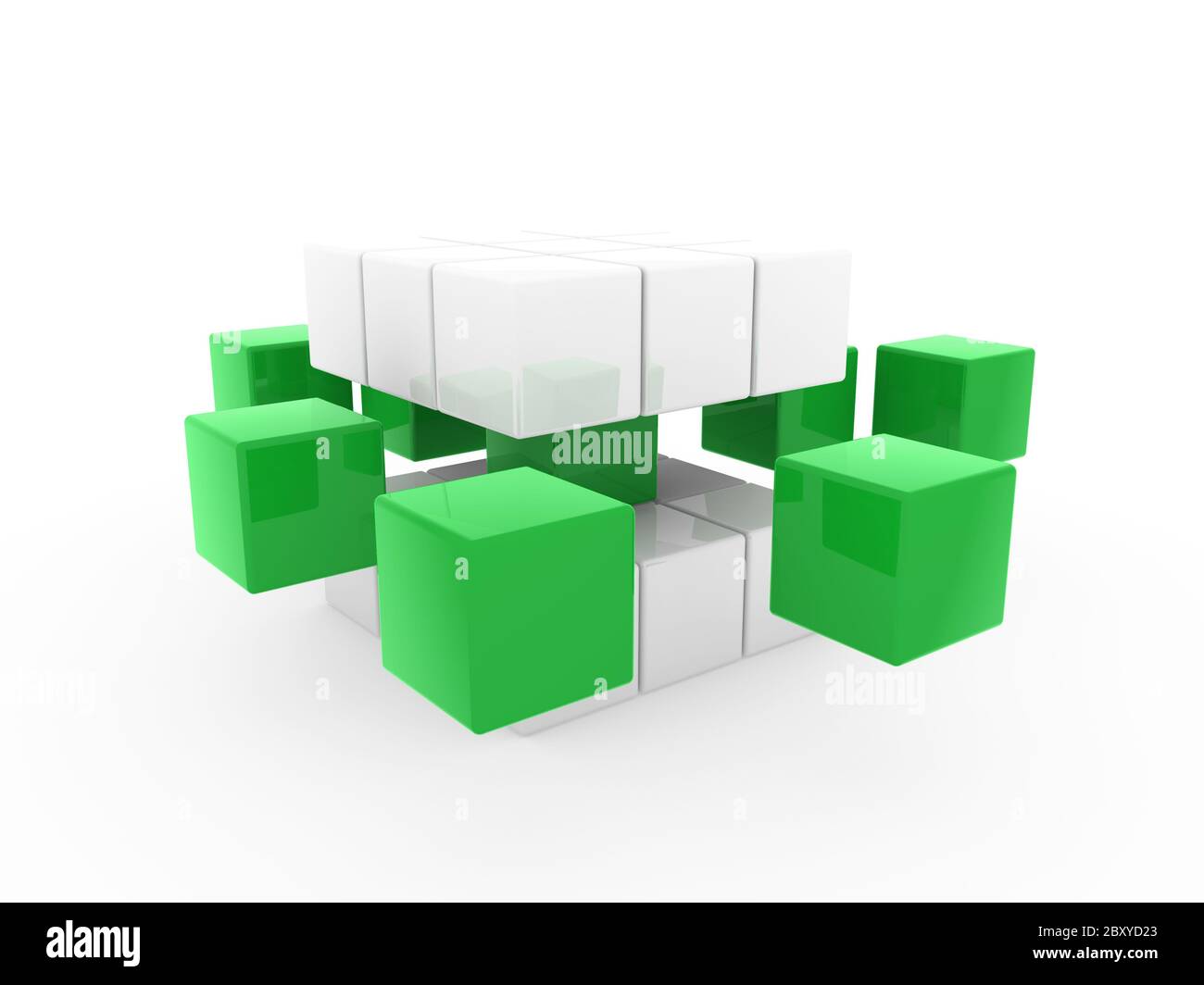 Cube 3d vert blanc Banque D'Images