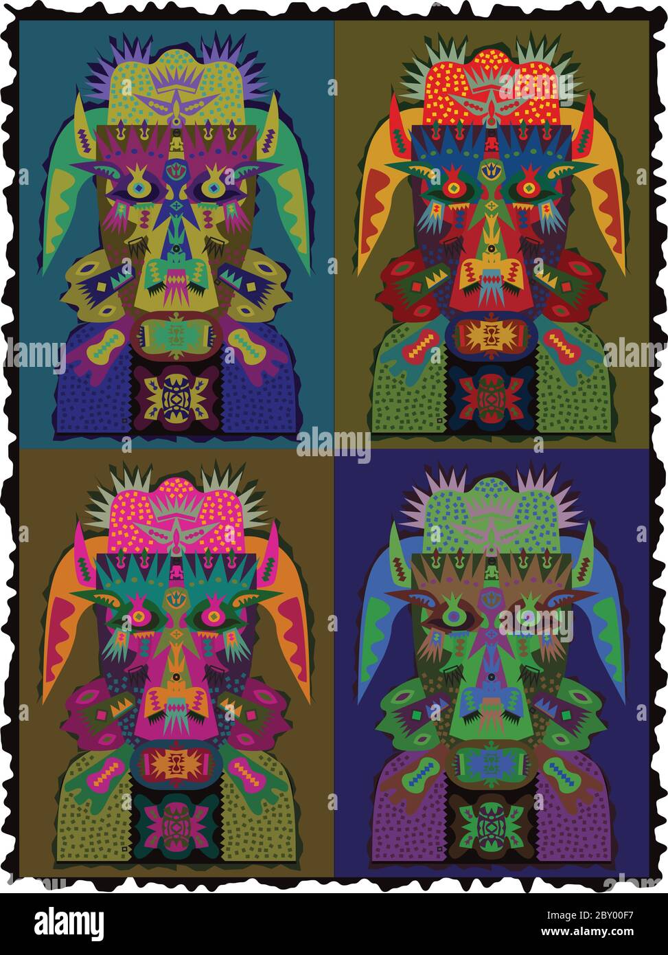 Illustration d'un motif ethnique péruvien tribal avec des éléments géométriques colorés. Illustration de Vecteur