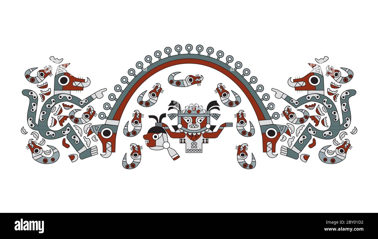 Illustration tribale avec guerrier stylisé, typique de la civilisation Sican, une culture pré-inca qui existait dans la province de Ferreñafe, Lambayeque R. Illustration de Vecteur