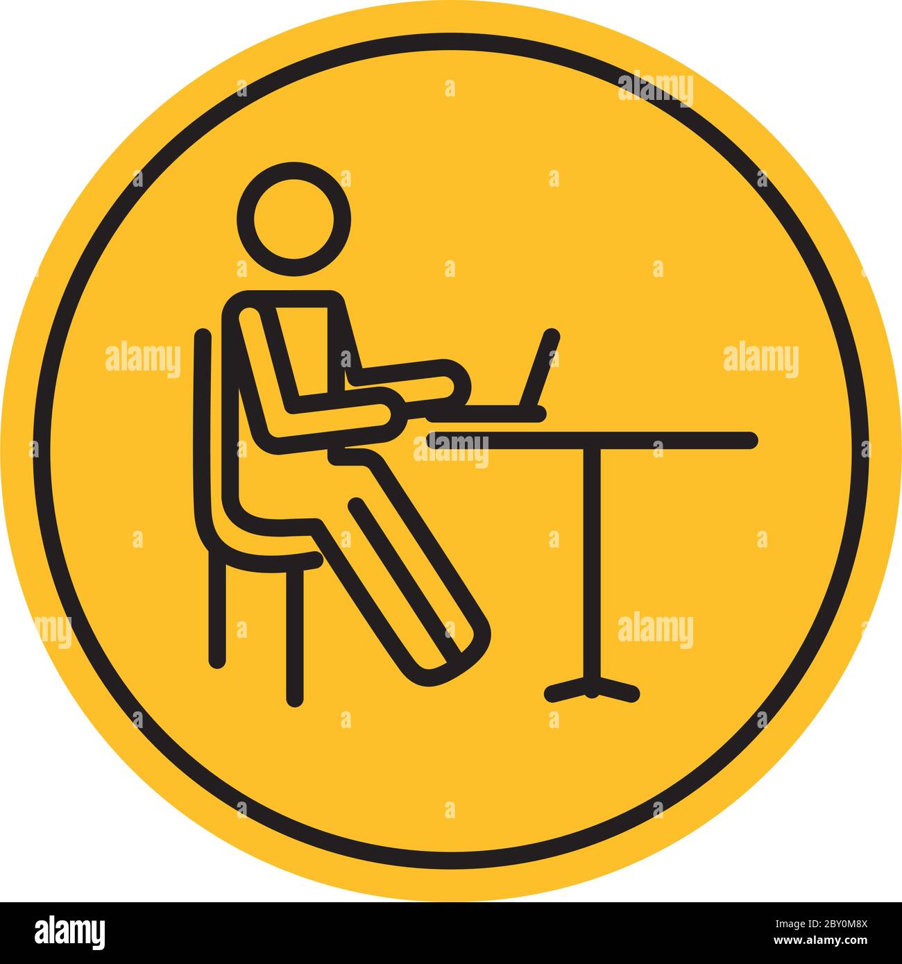 pictogramme homme travaillant à la table avec ordinateur portable sur fond blanc, style de silhouette de bloc, illustration vectorielle Illustration de Vecteur