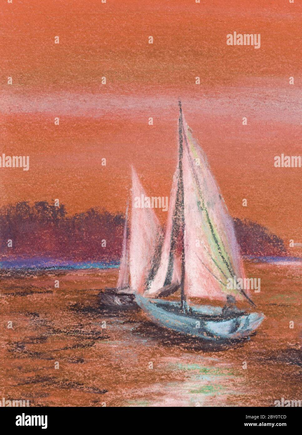 Peinture, bateaux à voile en mer Banque D'Images