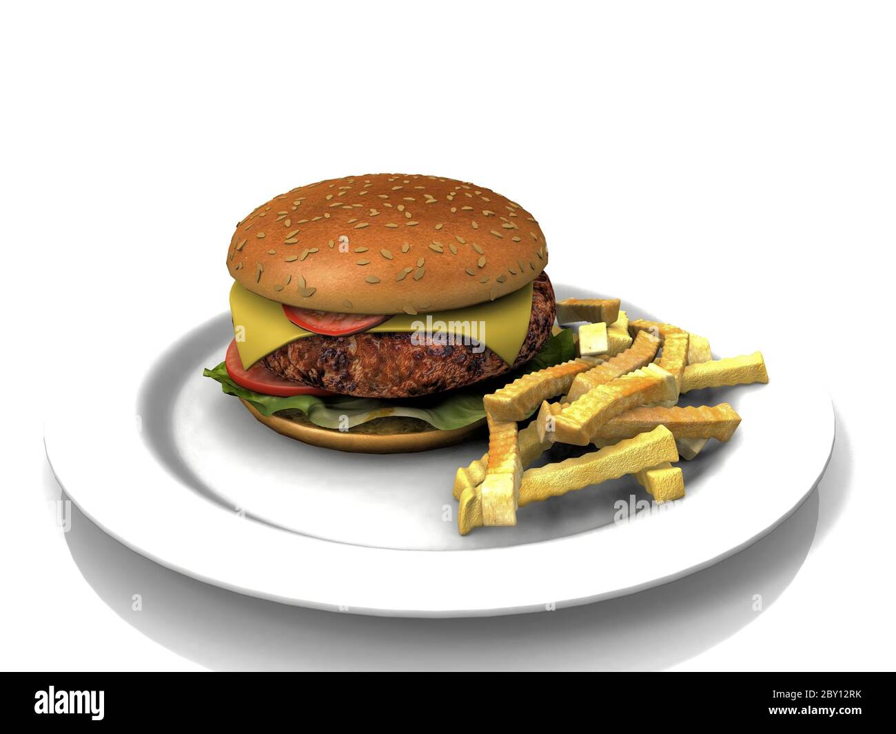 hamburger et frites sur une assiette Banque D'Images