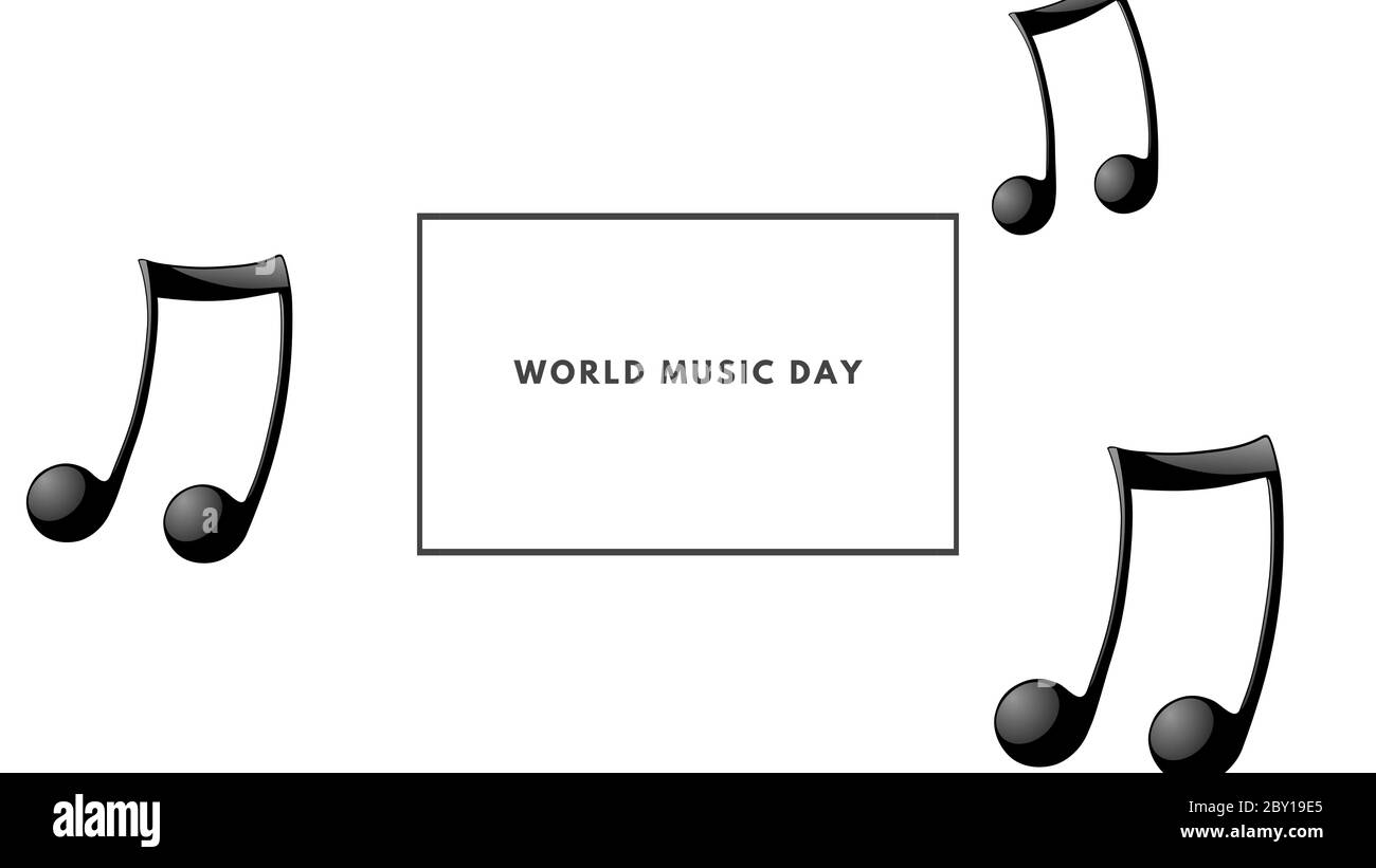 Design pour la Journée mondiale de la musique. Illustration, bannière, carte pour musique. Bannière avec dessins et texte. Design blanc et noir. Bonne journée mondiale de la musique templa Banque D'Images