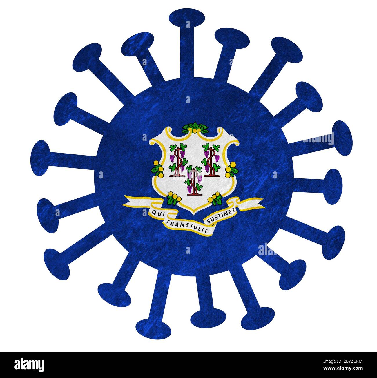 Drapeau d'État du Connecticut avec le virus ou la bactérie corona - isolé sur blanc Banque D'Images