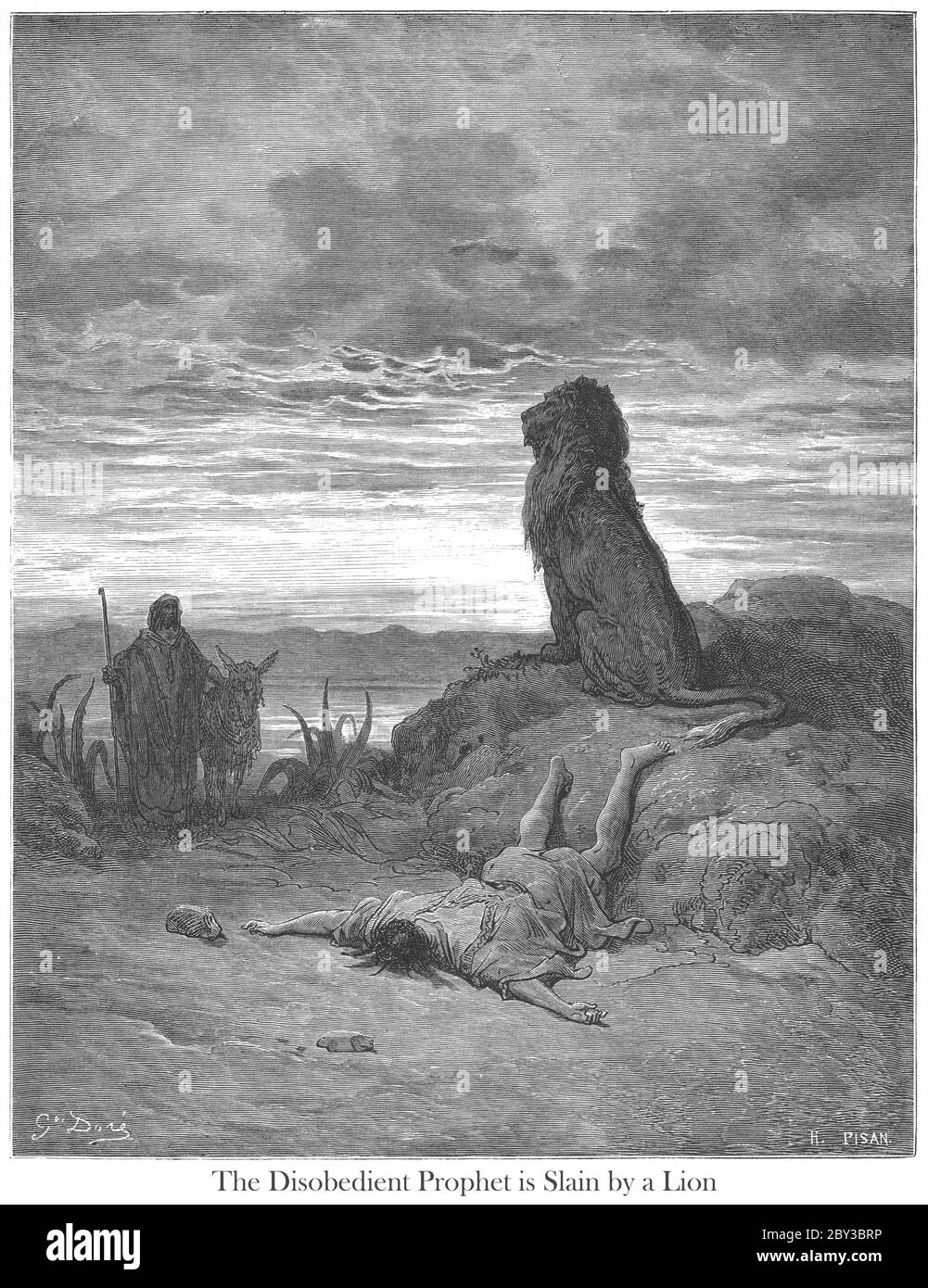 Le prophète désobéissant tué par un Lion 1 Rois 13:24-25 du livre 'Galerie biblique' illustré par Gustave Dore avec mémoire de Dore et lettre-presse descriptive par Talbot W. Chambers D.D. Publié par Cassell & Company Limited à Londres et simultanément par Mame à Tours, France en 1866 Banque D'Images