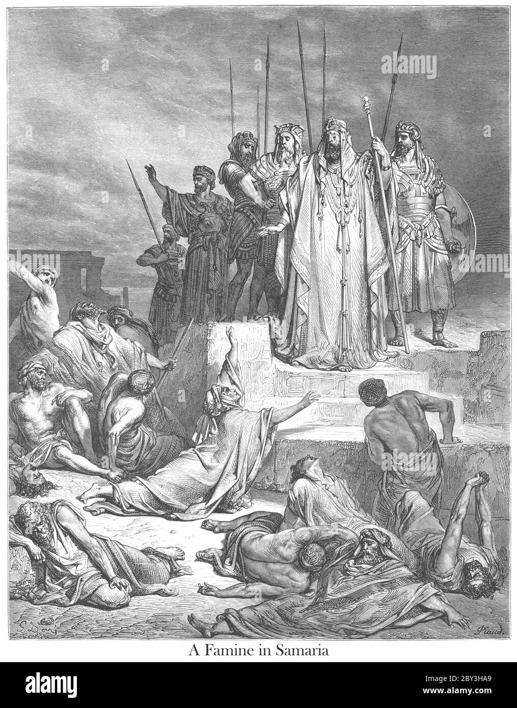 La famine dans Samarie 2 Rois 6:25-26 du livre 'Galerie de la Bible' illustré par Gustave Dore avec mémoire de Dore et lettre-presse descriptive par Talbot W. Chambers D.D. Publié par Cassell & Company Limited à Londres et simultanément par Mame à Tours, France en 1866 Banque D'Images