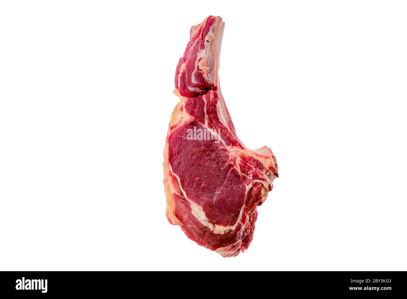 Bœuf, steak de bœuf, os-in isolé sur fond blanc Banque D'Images