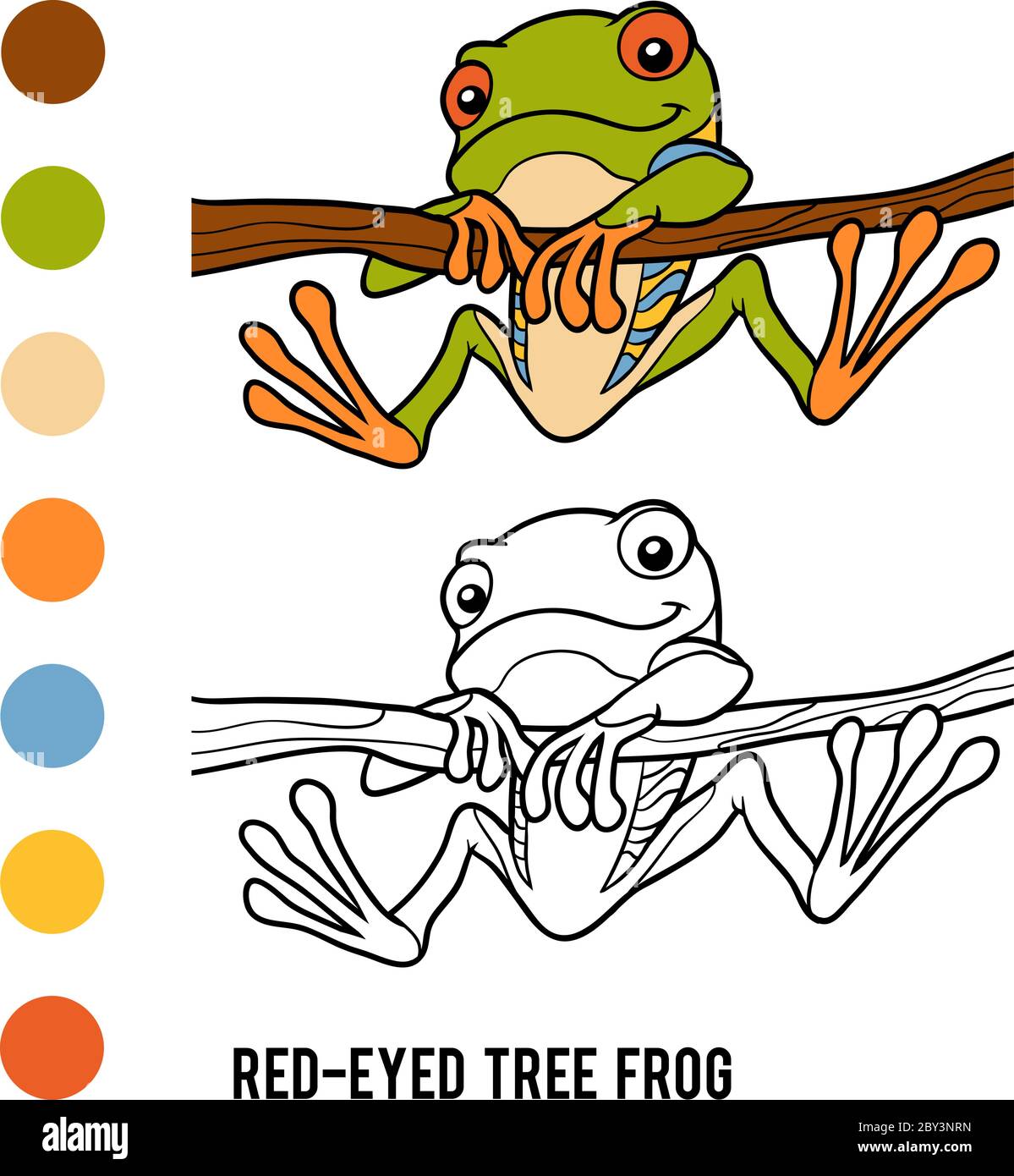 Livre de coloriage pour enfants, grenouille d'arbre à yeux rouges Illustration de Vecteur
