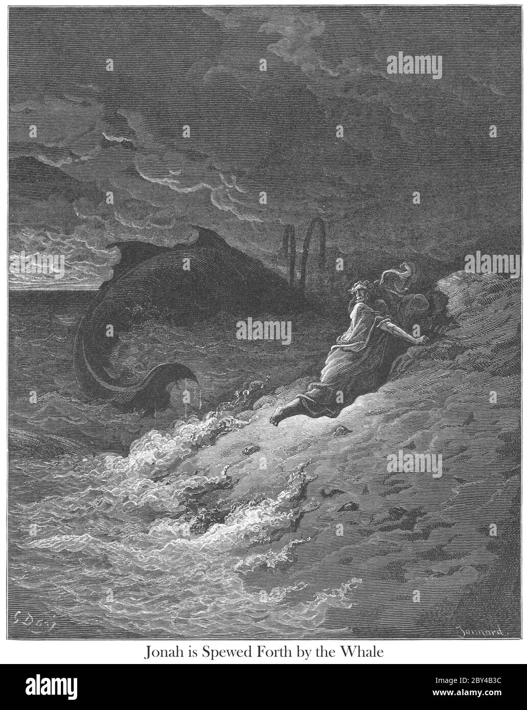 Jonas Cast Forth par la Baleine Jonas 2:1From le livre 'Bible Gallery' illustré par Gustave Dore avec mémoire de Dore et lettre-presse descriptive par Talbot W. Chambers D.D. Publié par Cassell & Company Limited à Londres et simultanément par Mame à Tours, France en 1866 Banque D'Images Jonas Cast Forth par la Baleine Jonas 2:1From le livre 'Bible Gallery' illustré par Gustave Dore avec mémoire de Dore et lettre-presse descriptive par Talbot W. Chambers D.D. Publié par Cassell & Company Limited à Londres et simultanément par Mame à Tours, France en 1866 Banque D'Images