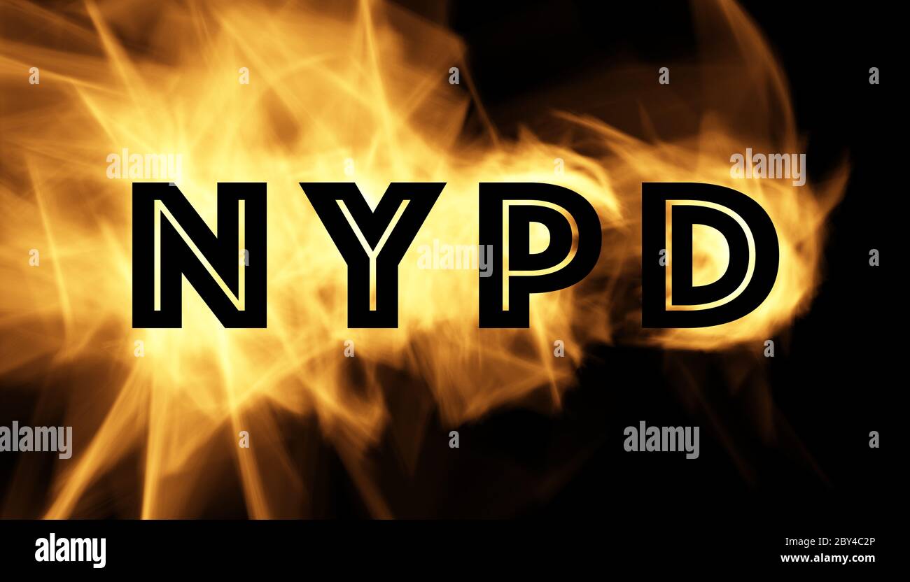 Police NYPD texte avec effet flammes sur fond noir Banque D'Images