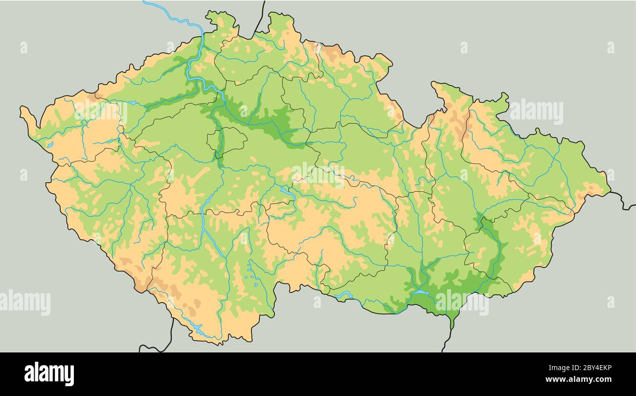 Carte physique haute détaillée de la République tchèque . Illustration de Vecteur