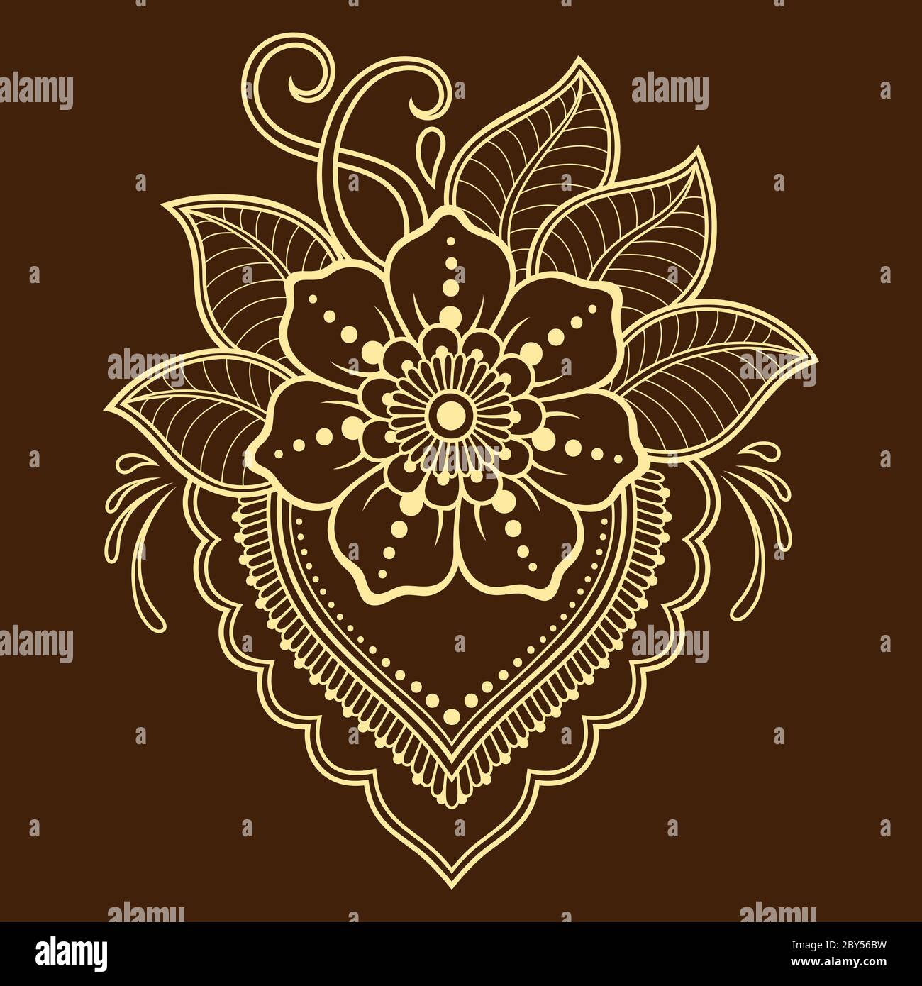 Modèle de fleur de tatouage au henné et bordure. Style mehndi. Ensemble de motifs décoratifs de style oriental. Illustration de Vecteur