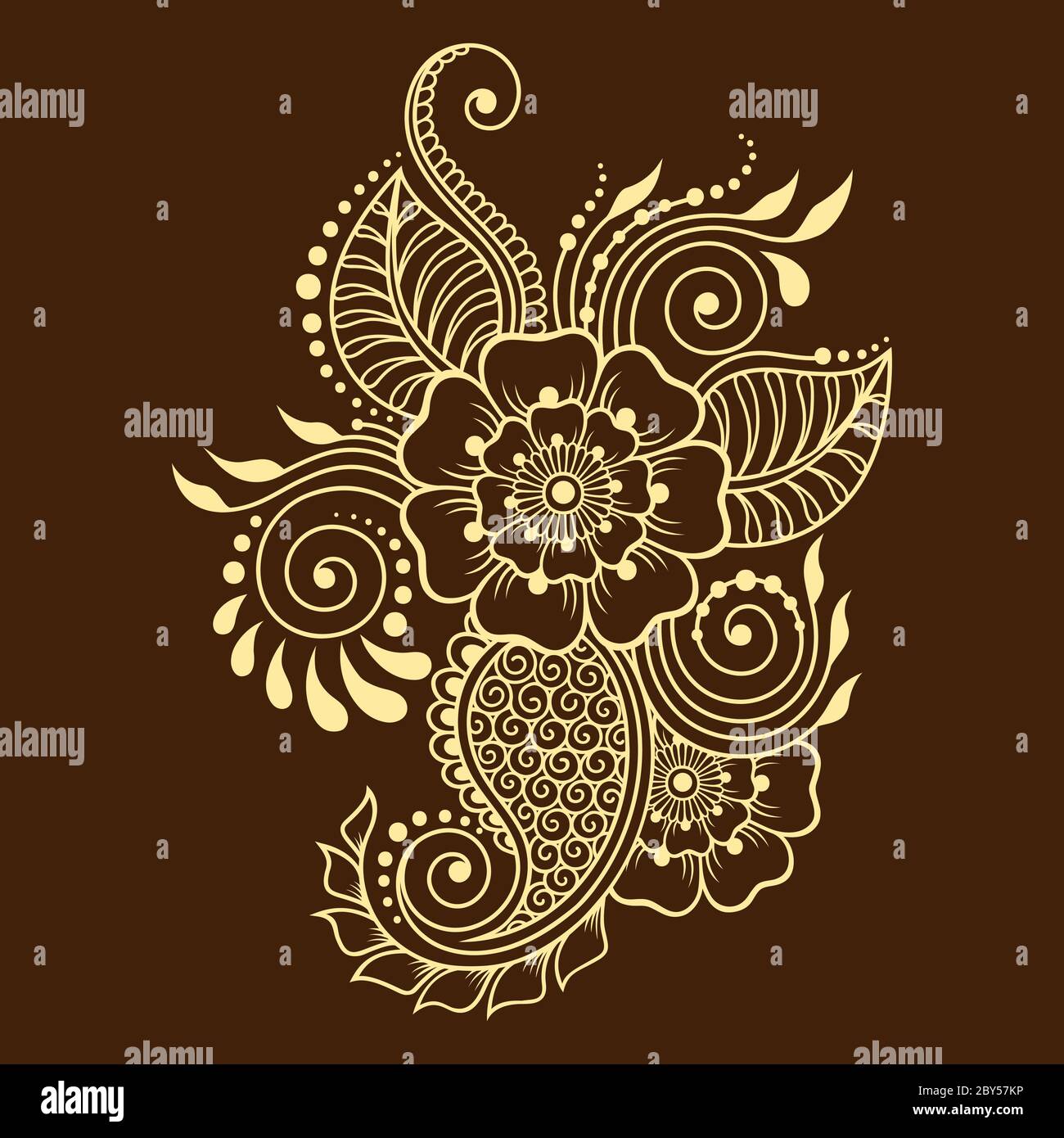 Modèle de fleur de tatouage au henné et bordure. Style mehndi. Ensemble de motifs décoratifs de style oriental. Illustration de Vecteur