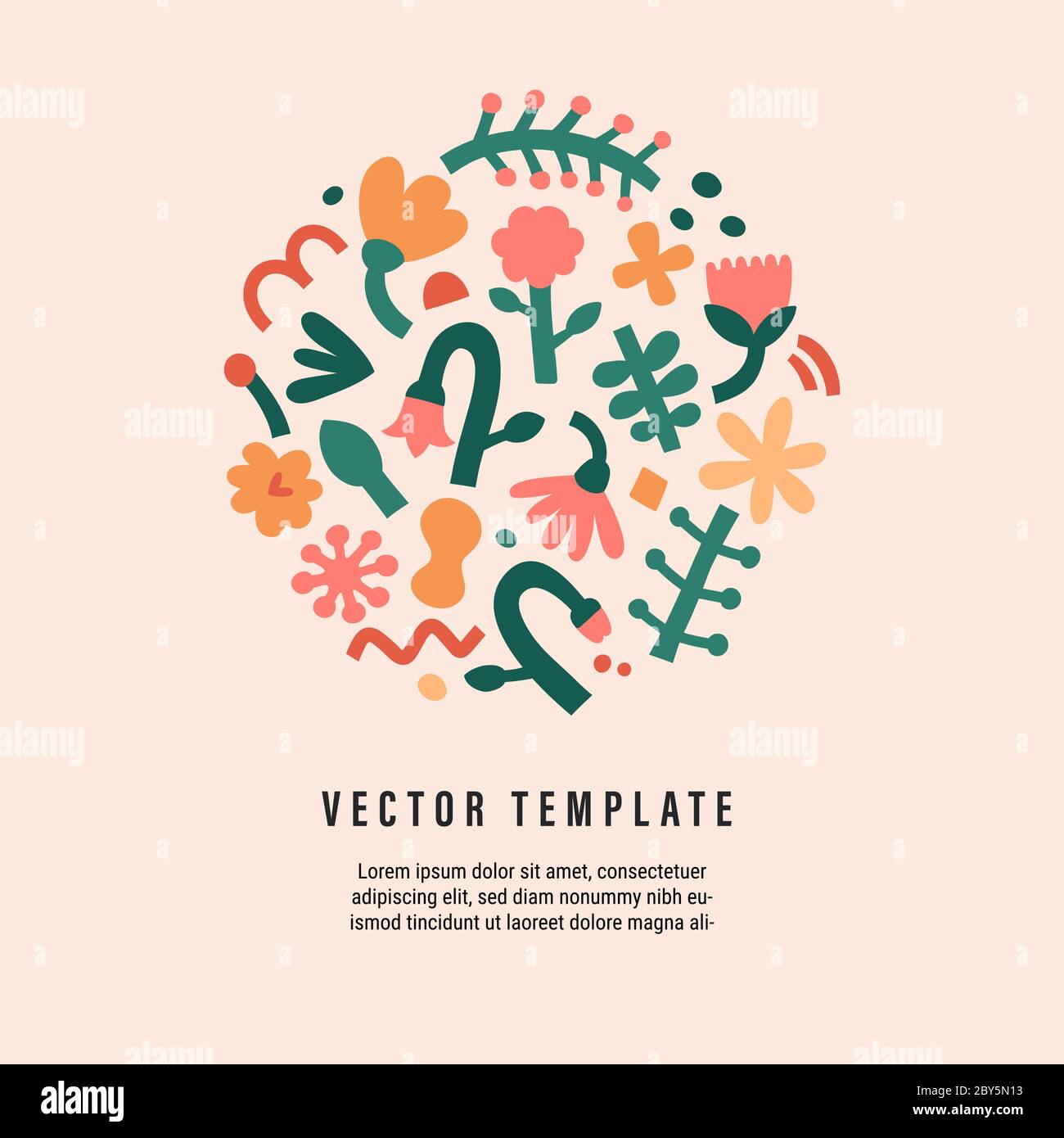 Modèle de composition florale abstraite, formes d'abstraction modernes et mode et gribouillages, décoration de forme ronde. Décoration vectorielle pour mariage ou invitation Illustration de Vecteur