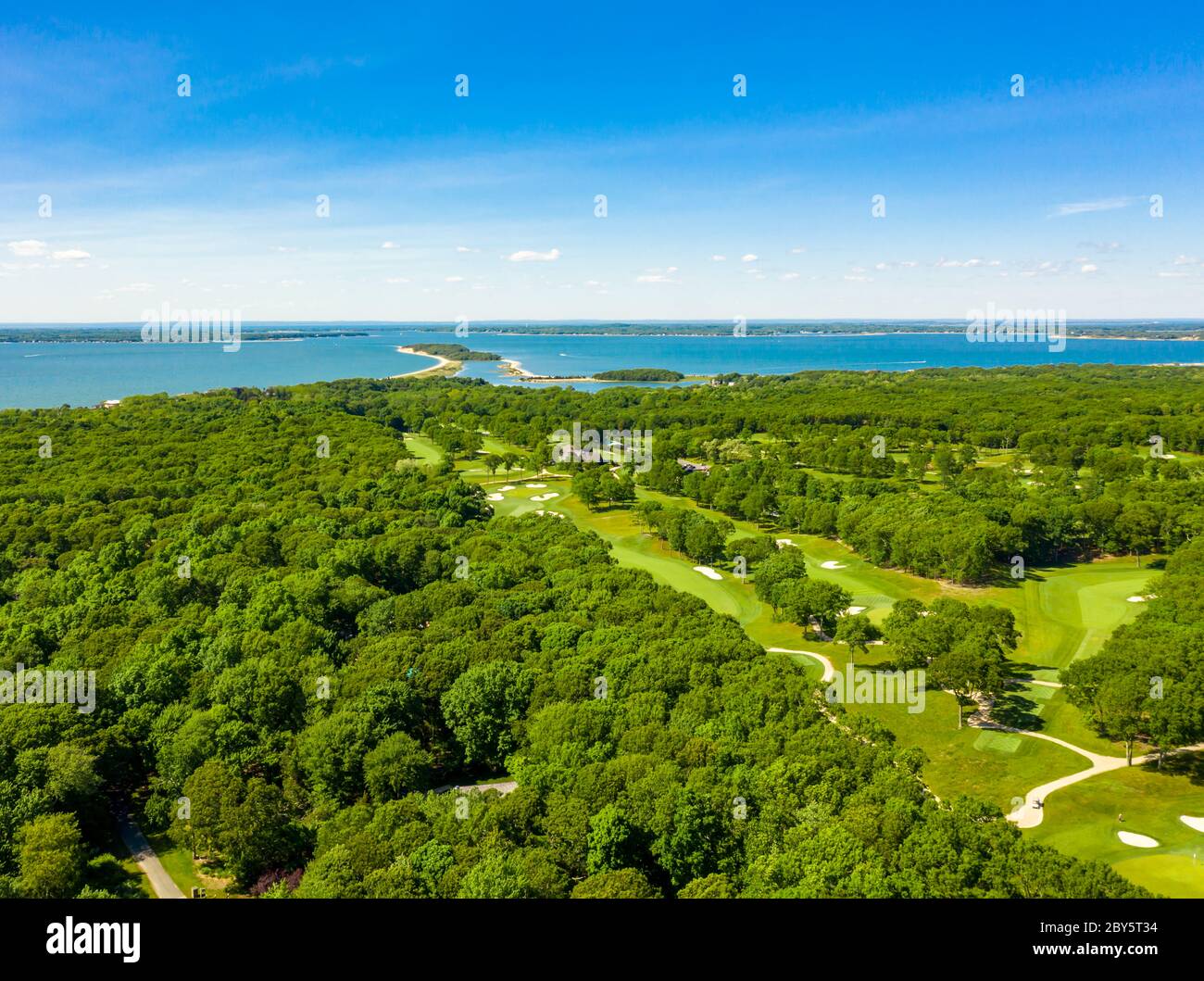 Vue aérienne du parcours de golf de Noyac à Sag Harbor, NY Banque D'Images