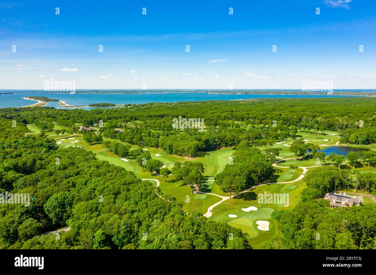Vue aérienne du parcours de golf de Noyac à Sag Harbor, NY Banque D'Images