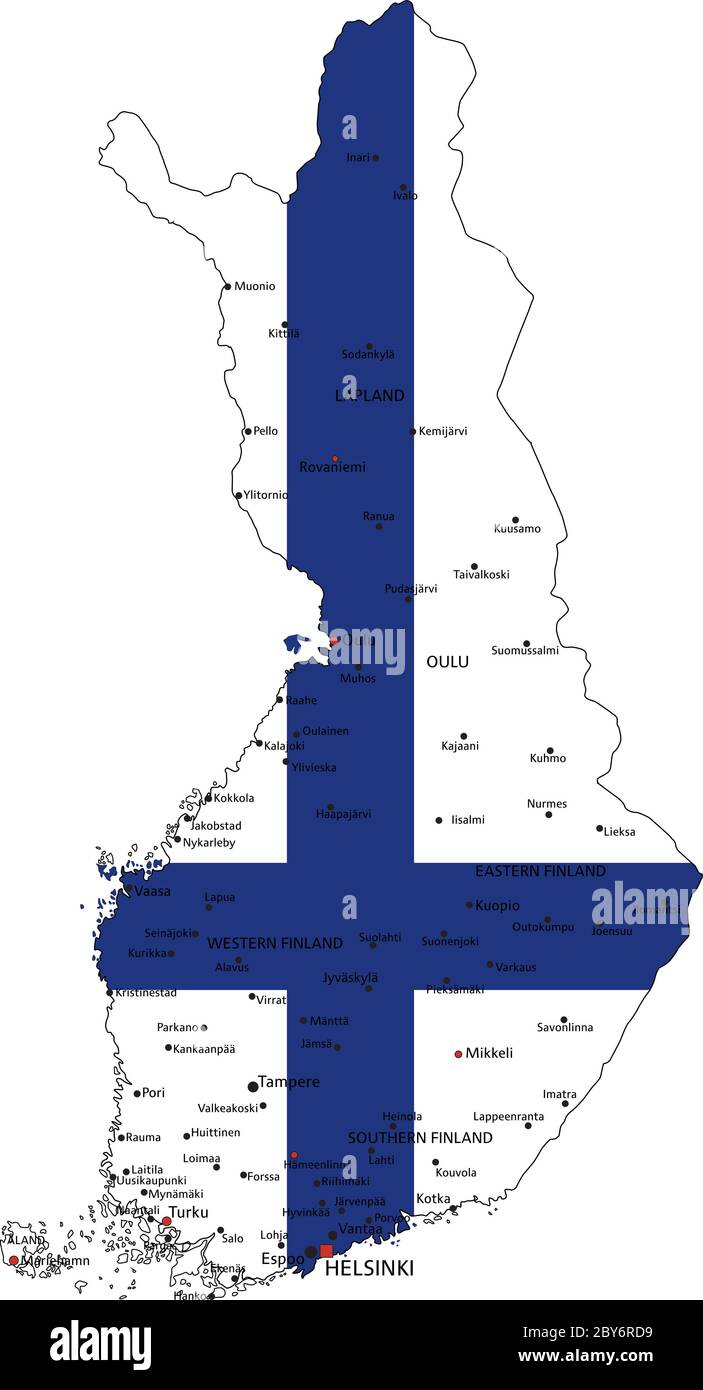Finlande carte politique très détaillée avec drapeau national isolé sur fond blanc. Illustration de Vecteur