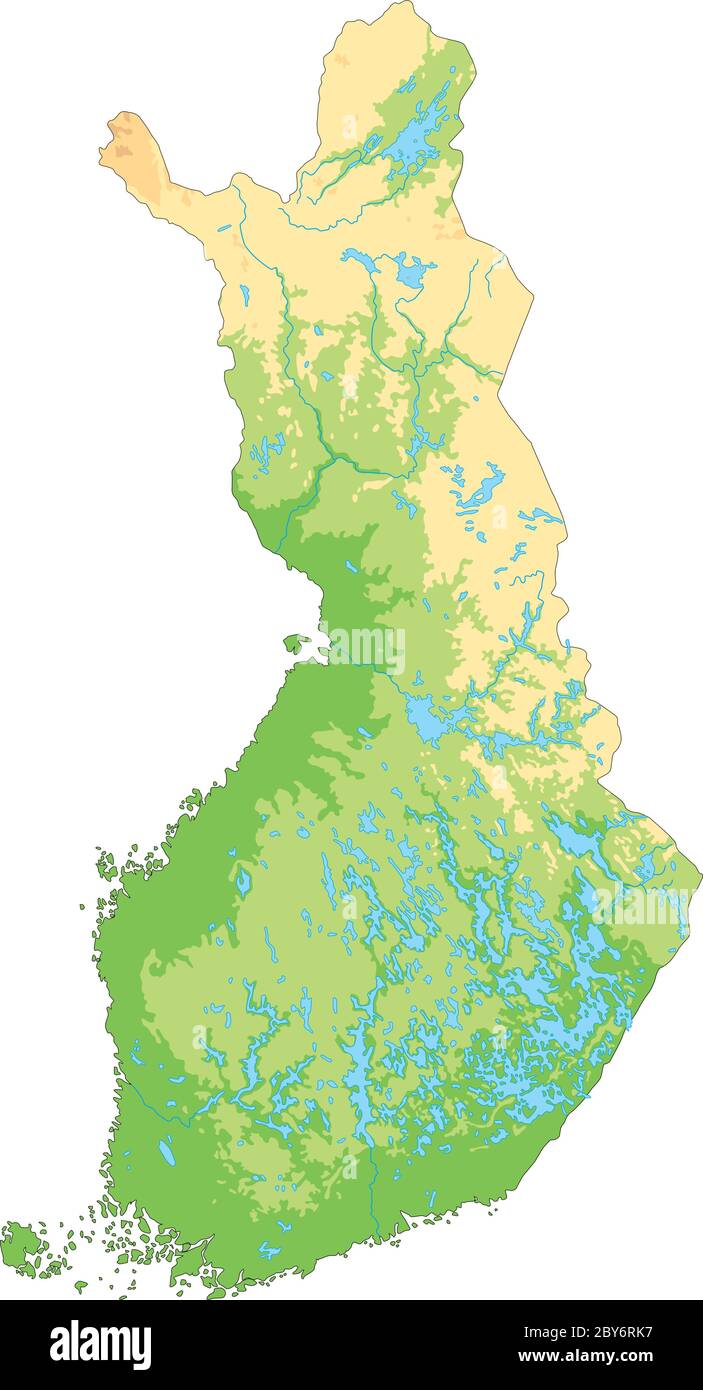 Carte physique de Finlande haute précision. Illustration de Vecteur