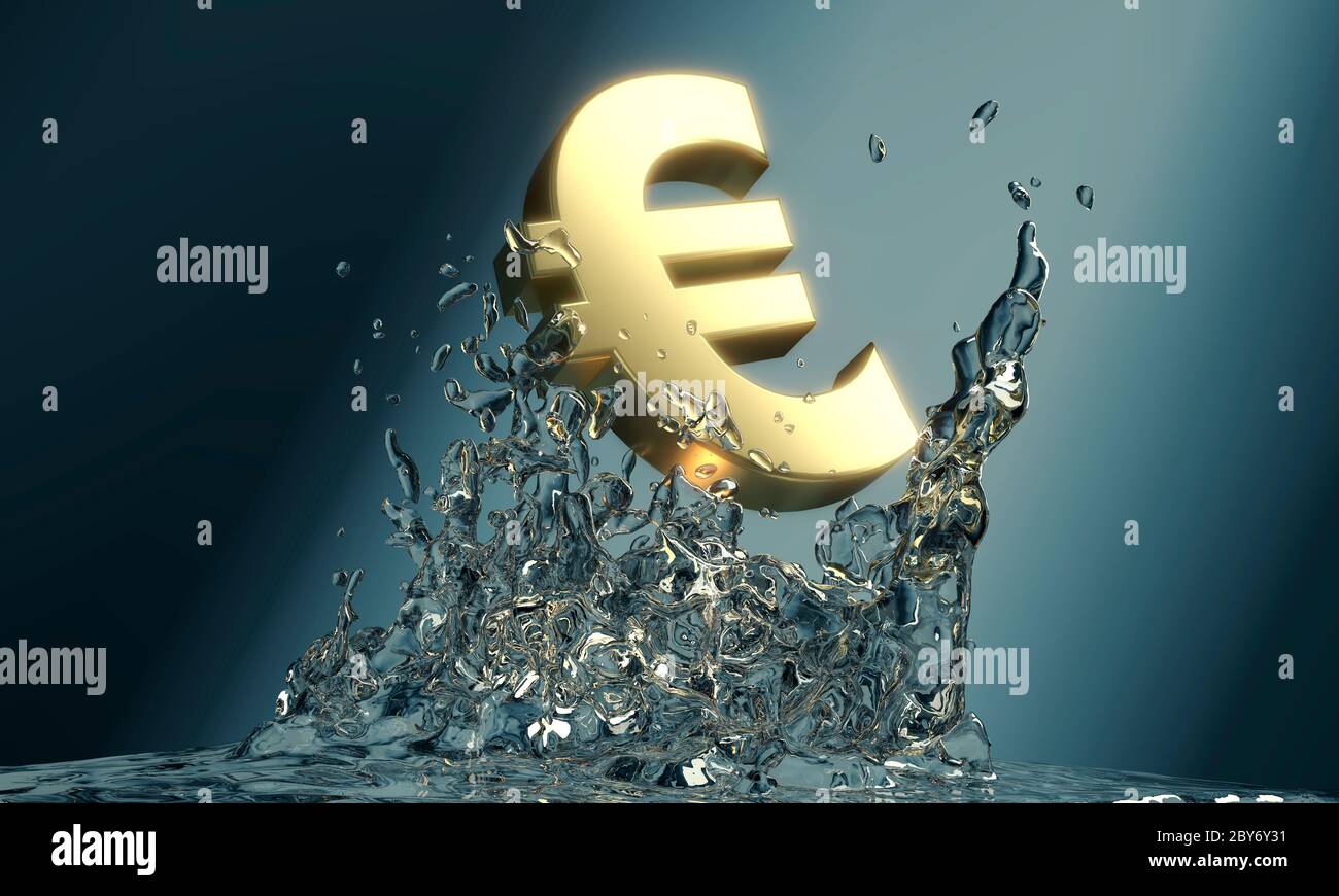 Signe euro éclaboussant dans l'eau Banque D'Images
