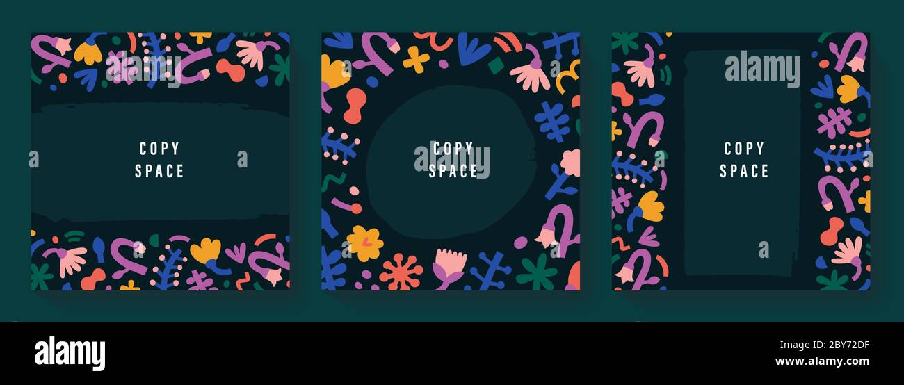 Collection de modèles de mise en page carrée pour les médias sociaux, les applications mobiles ou la conception de bannières avec espace de copie. Pack de médias sociaux. Décoration moderne abstraite avec Illustration de Vecteur