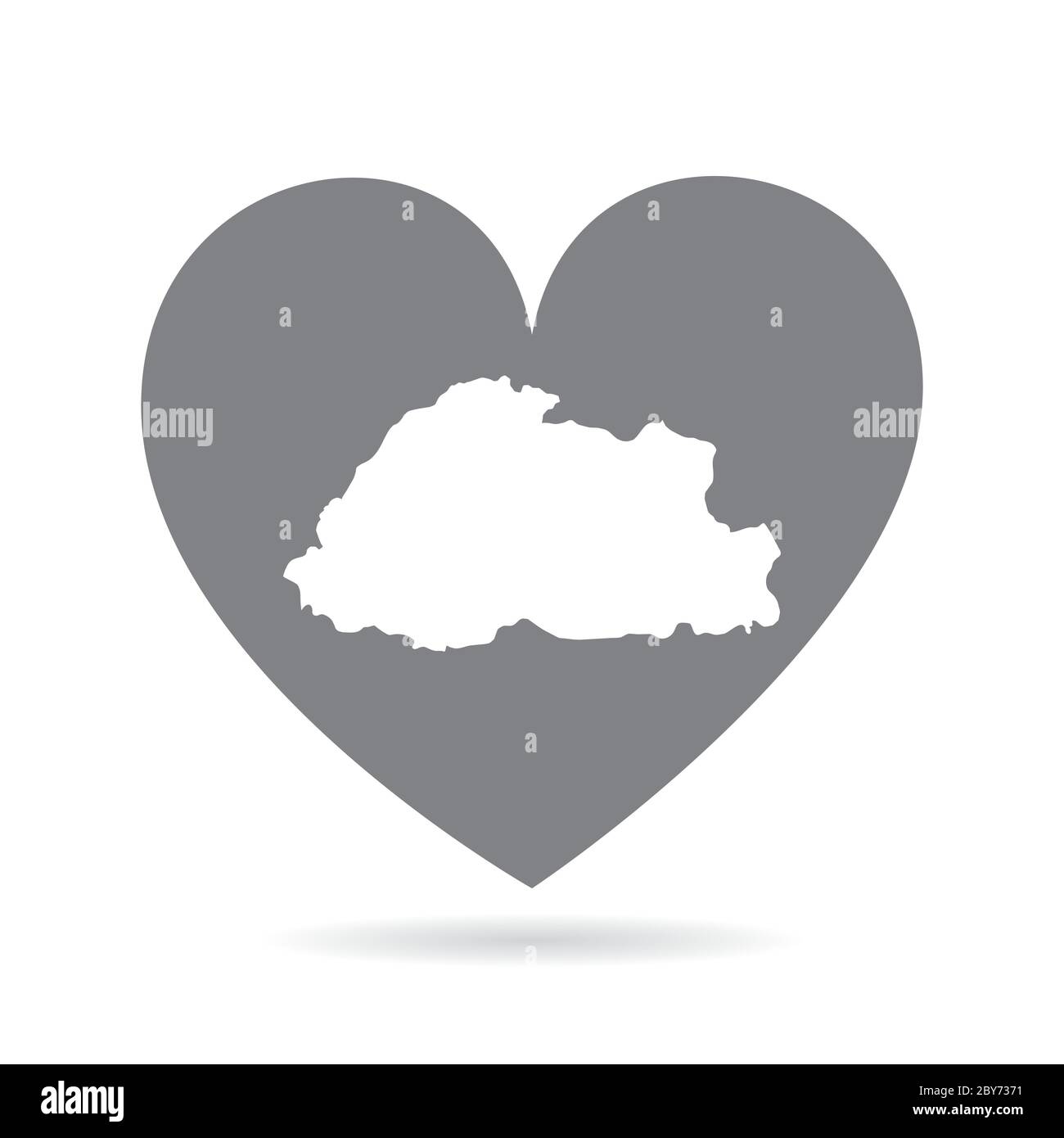Carte du pays du Bhoutan à l'intérieur d'un coeur gris amour. Fierté nationale Illustration de Vecteur