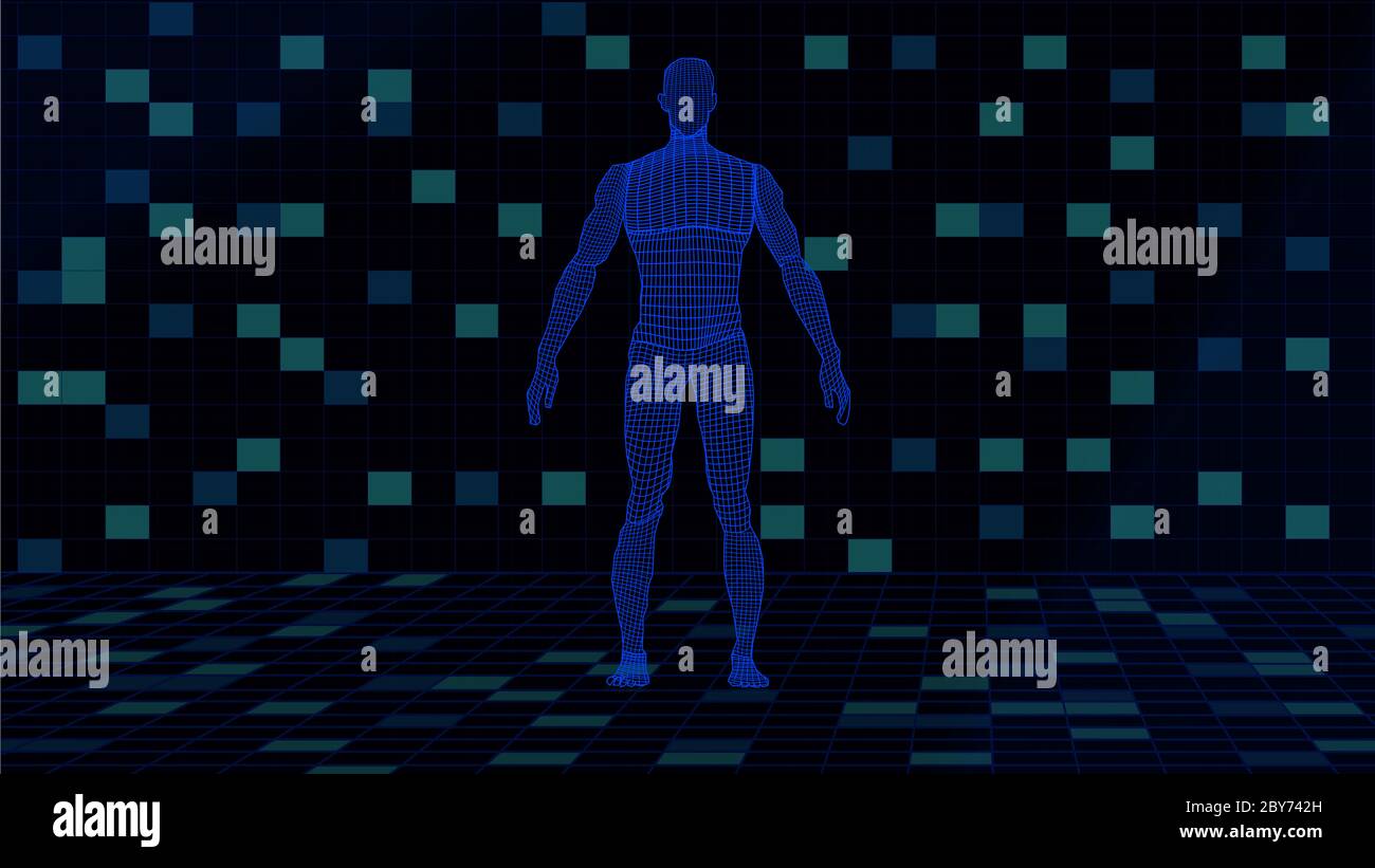 16:9 interface hud,corps humain futuriste,hud biologie elelelelemt,ensemble d'affichage d'éléments d'interface virtuelle,humain numérique , corps virtuel humain, SCR virtuel Banque D'Images